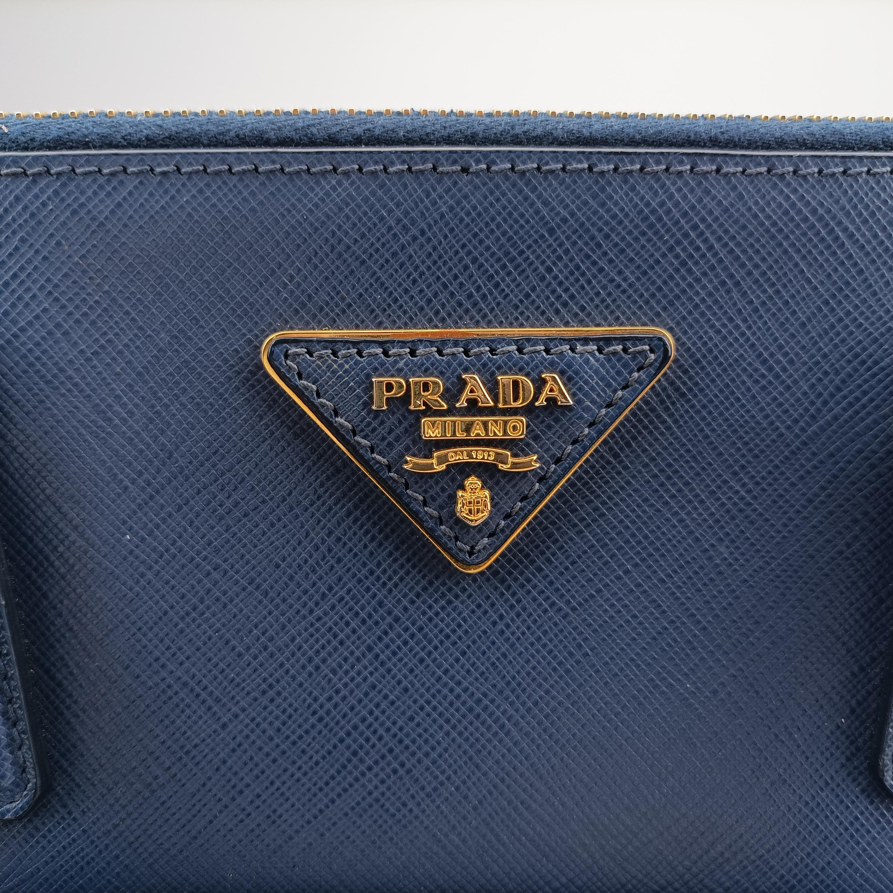 Pre-owned Prada Galleria front pocket Blue SAFFIANO Leather BN2674 shoulderbag | stylenewstar