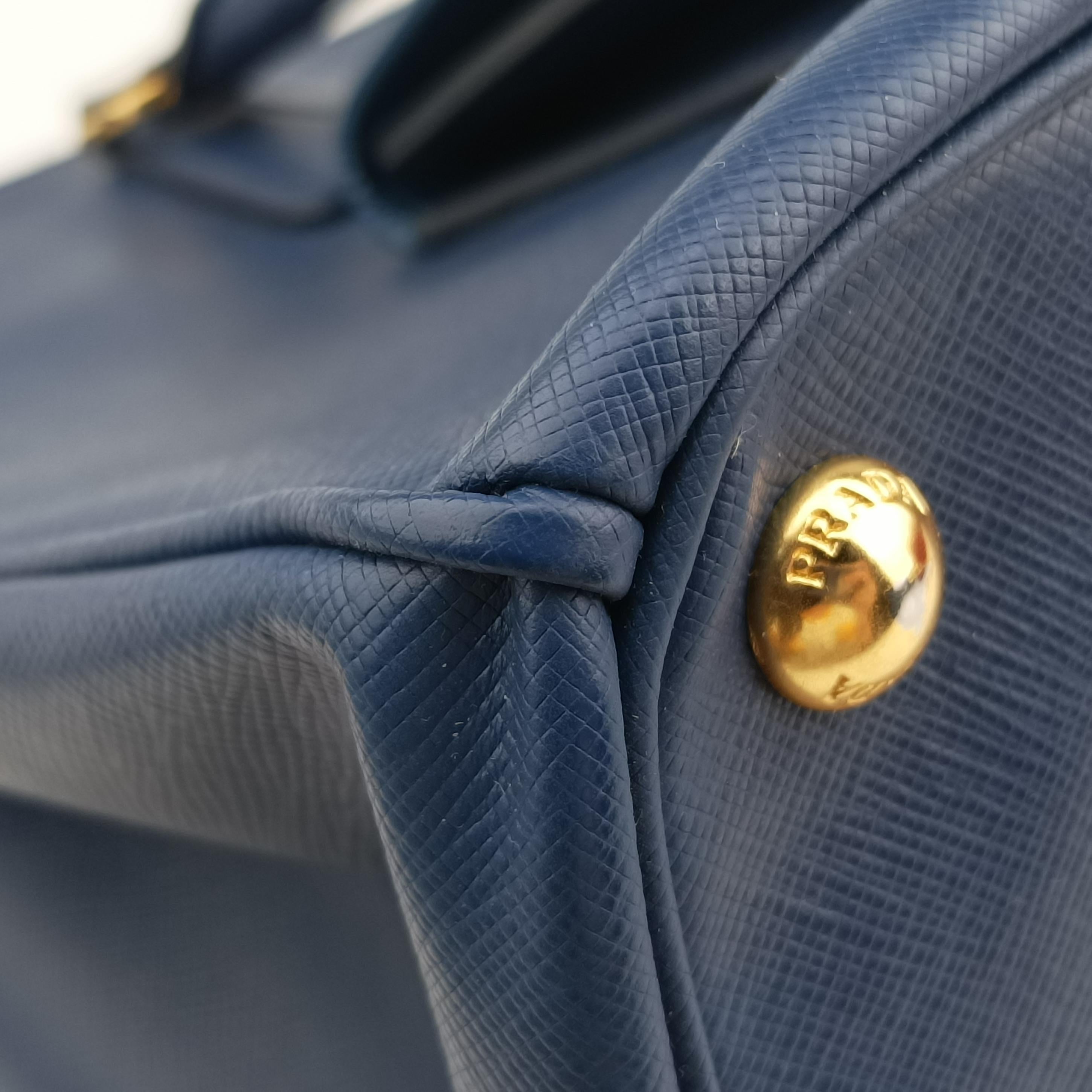 Pre-owned Prada Galleria front pocket Blue SAFFIANO Leather BN2674 shoulderbag | stylenewstar