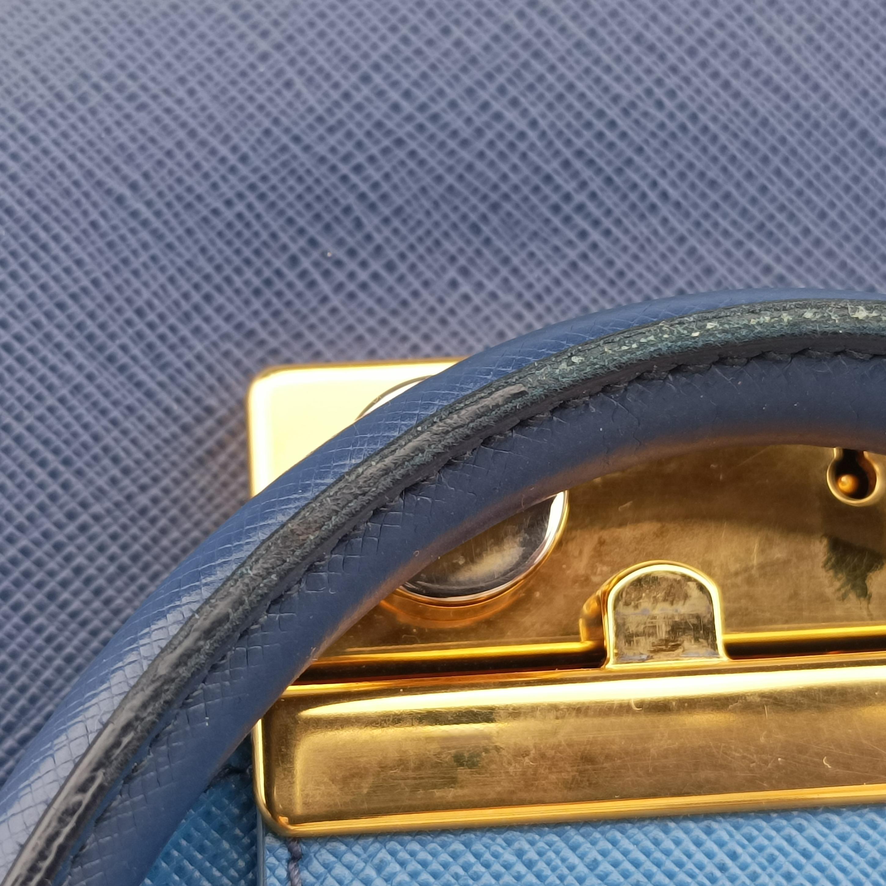 Pre-owned Prada Galleria front pocket Blue SAFFIANO Leather BN2674 shoulderbag | stylenewstar