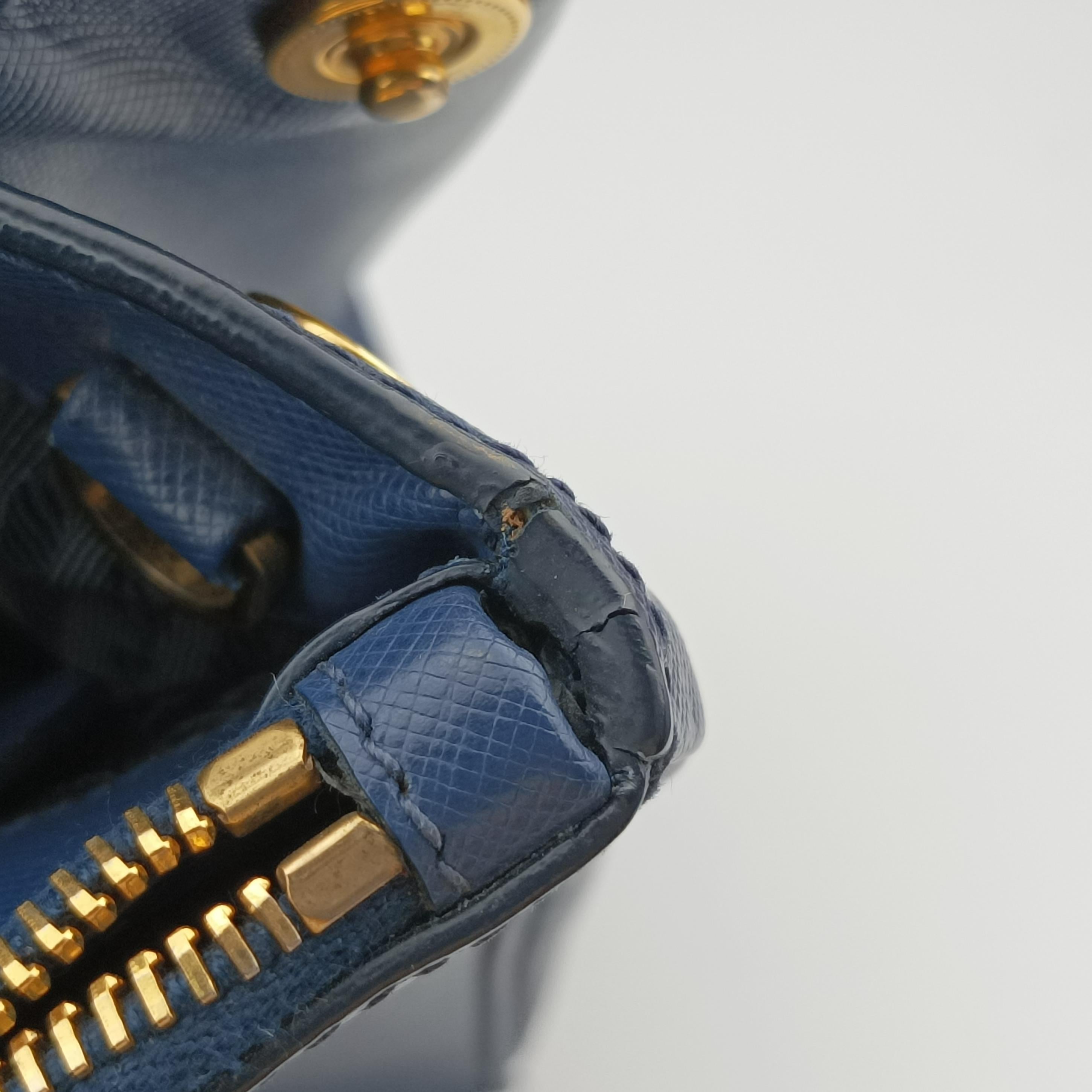 Pre-owned Prada Galleria front pocket Blue SAFFIANO Leather BN2674 shoulderbag | stylenewstar