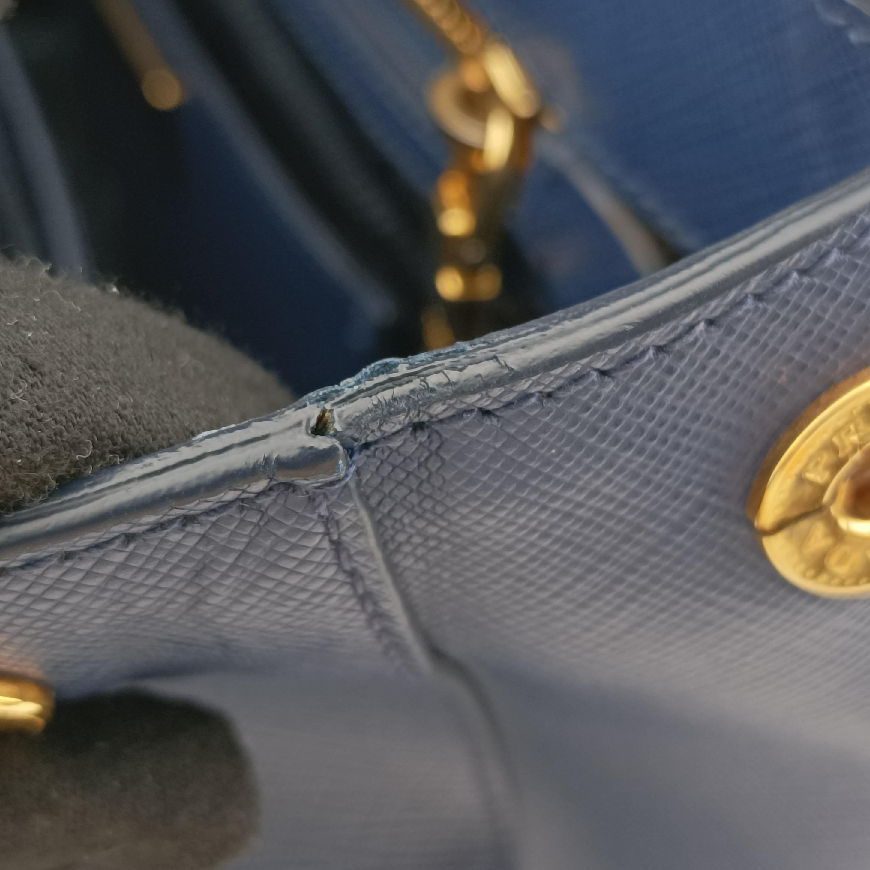 Pre-owned Prada Galleria front pocket Blue SAFFIANO Leather BN2674 shoulderbag | stylenewstar