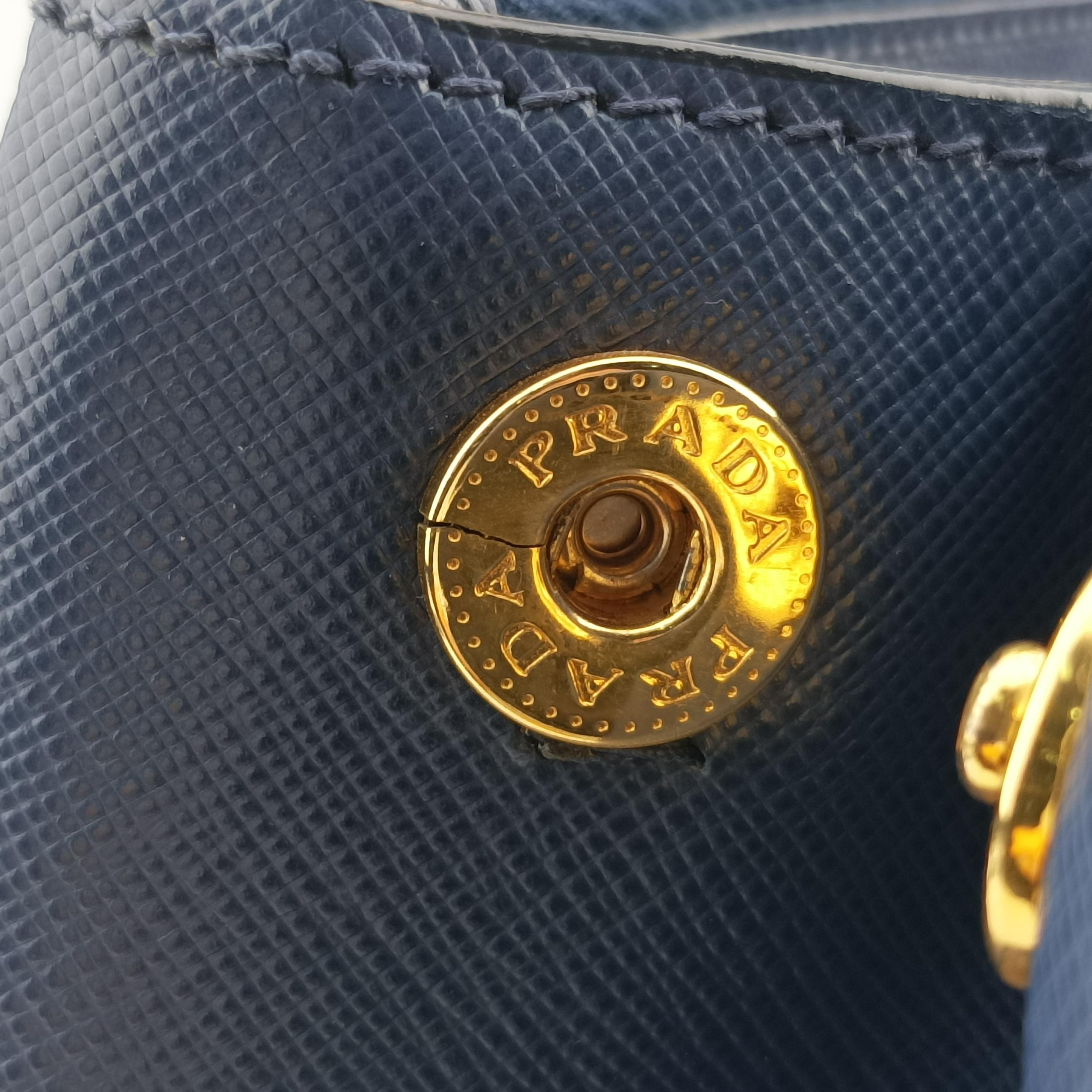 Pre-owned Prada Galleria front pocket Blue SAFFIANO Leather BN2674 shoulderbag | stylenewstar