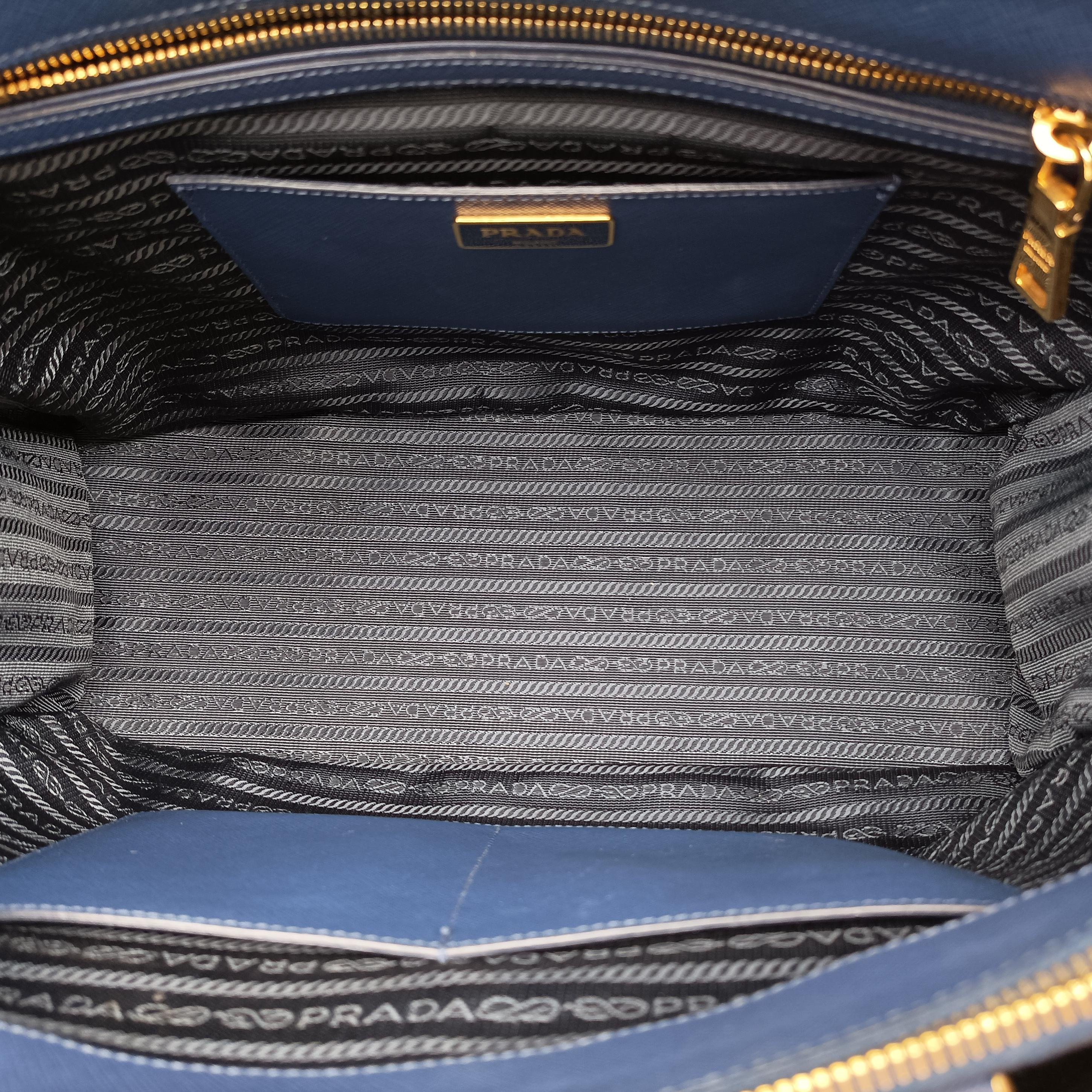 Pre-owned Prada Galleria front pocket Blue SAFFIANO Leather BN2674 shoulderbag | stylenewstar