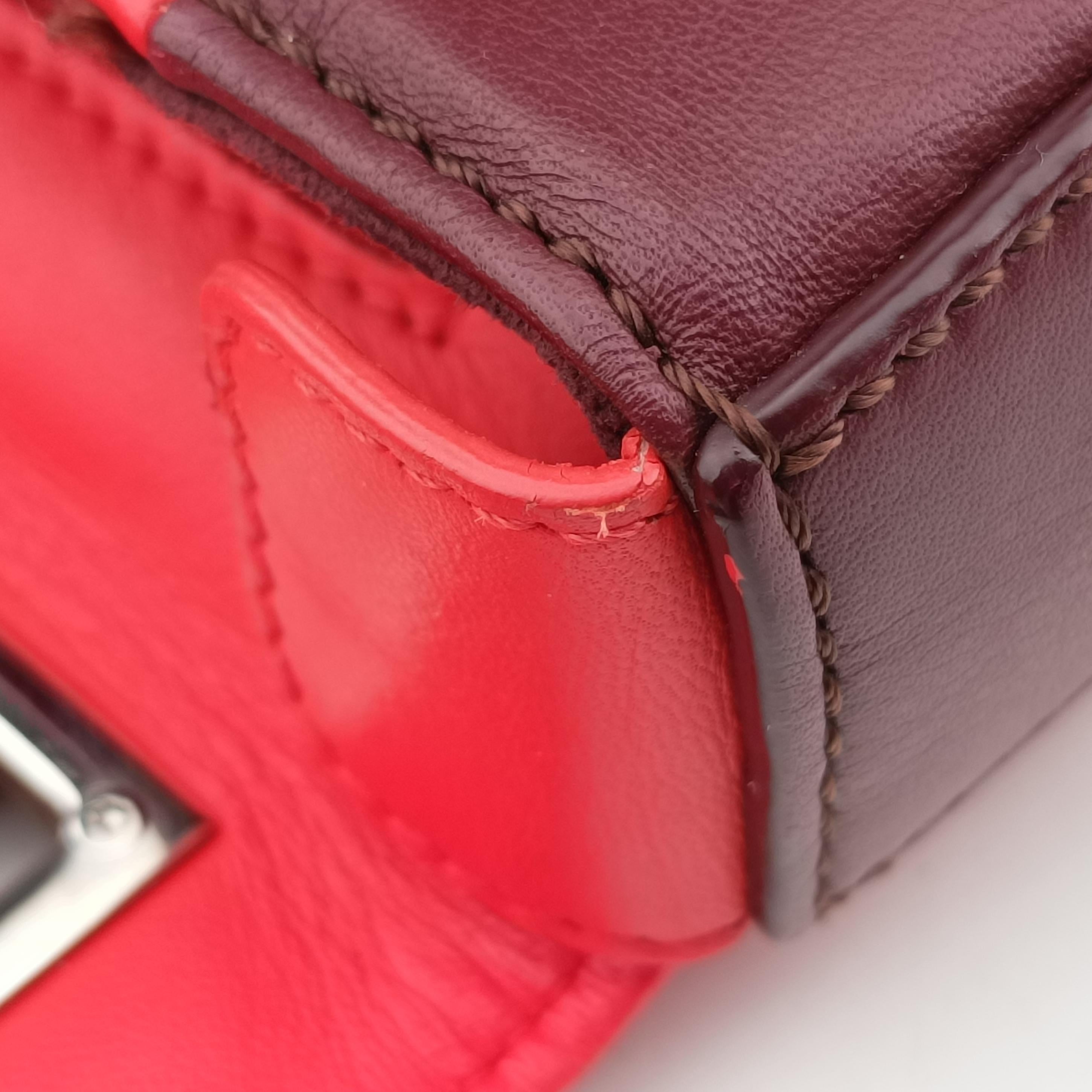 Pre-owned Fendi Be Baguette Red×Burgundy Leather 8BR677 shoulderbag | stylenewstar