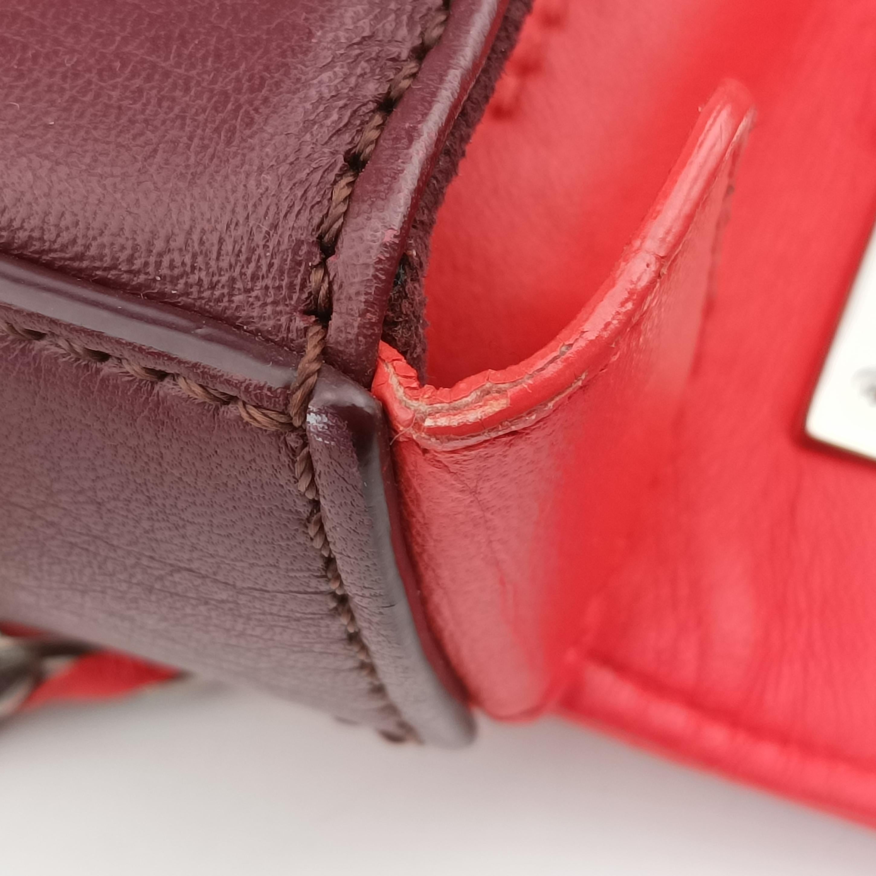 Pre-owned Fendi Be Baguette Red×Burgundy Leather 8BR677 shoulderbag | stylenewstar