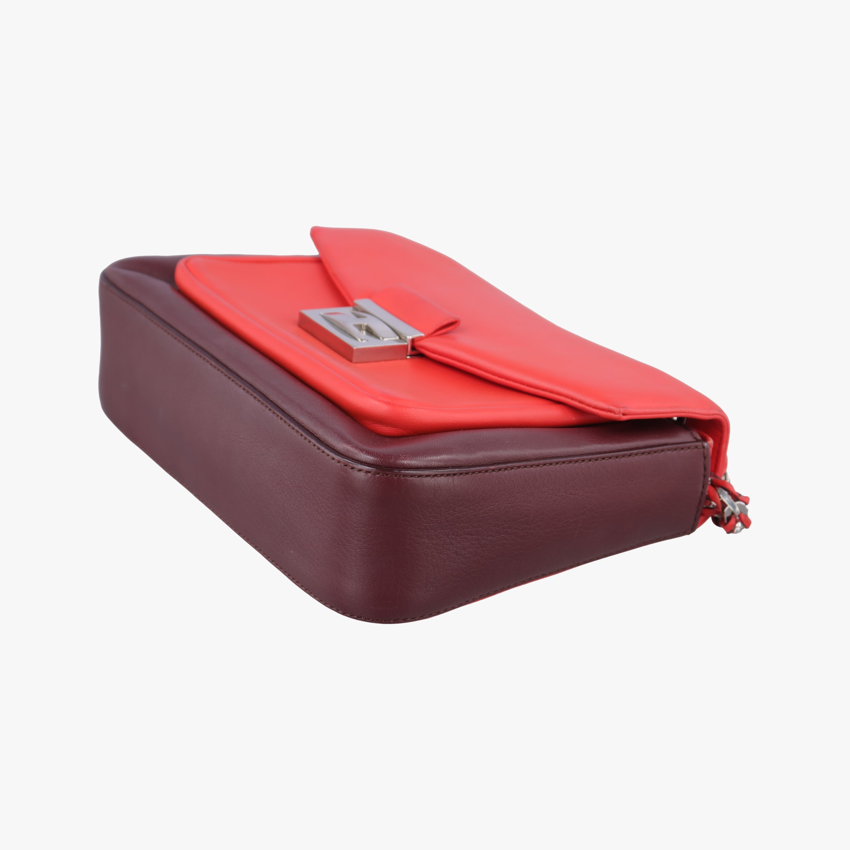 Pre-owned Fendi Be Baguette Red×Burgundy Leather 8BR677 shoulderbag | stylenewstar