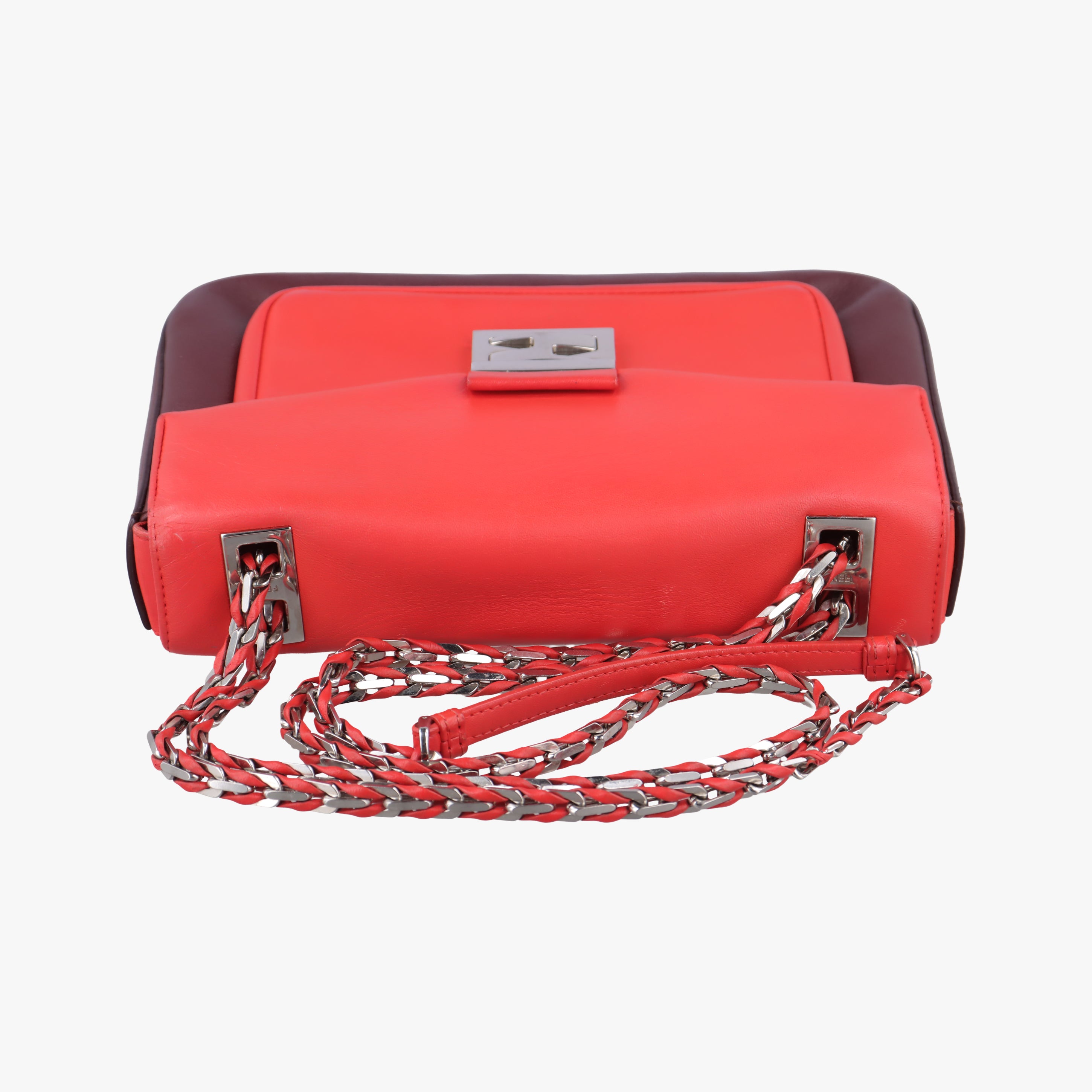 Pre-owned Fendi Be Baguette Red×Burgundy Leather 8BR677 shoulderbag | stylenewstar