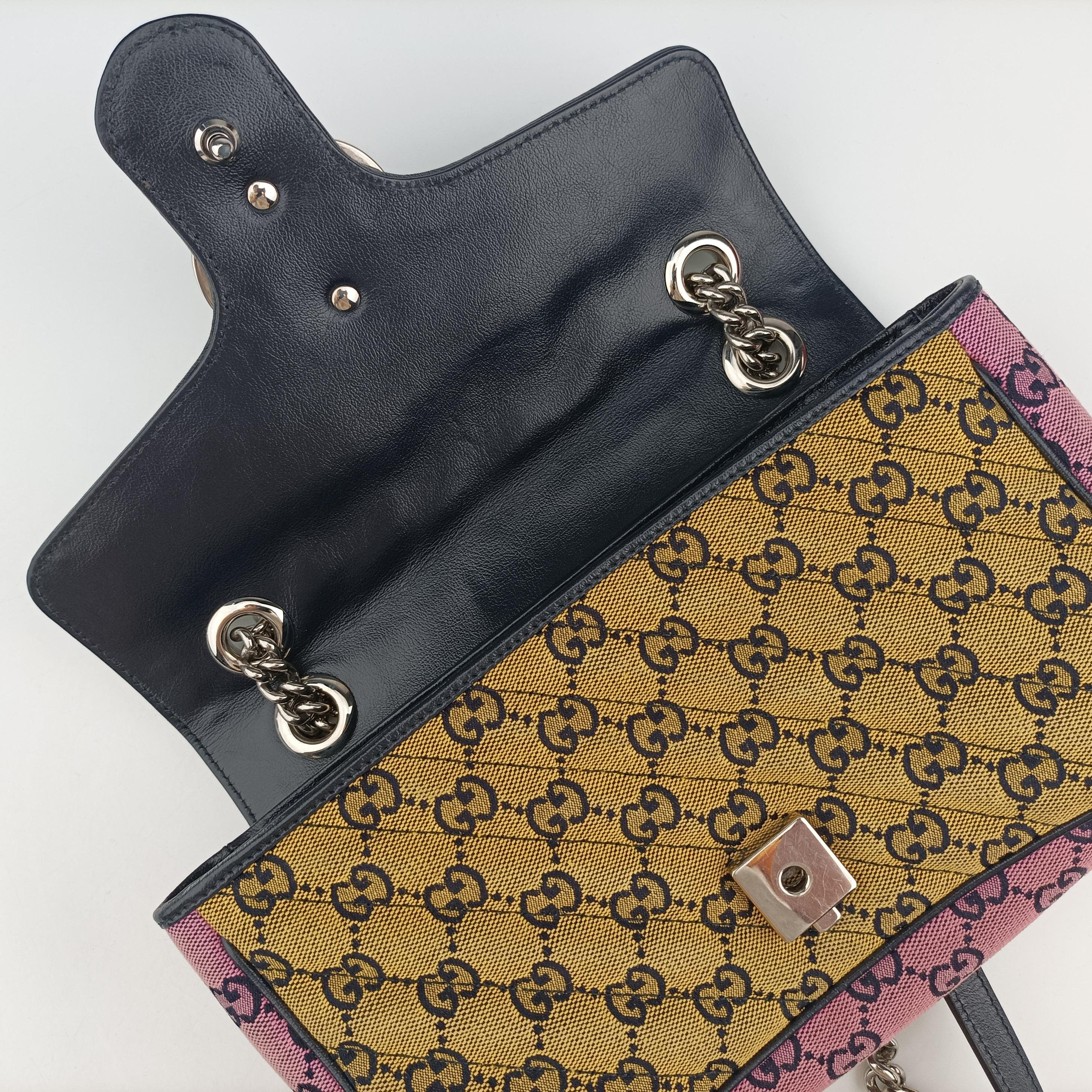 Vintage Gucci GG Marmont Black×Green×Yellow×Pink Canvas 443497 shoulderbag | stylenewstar