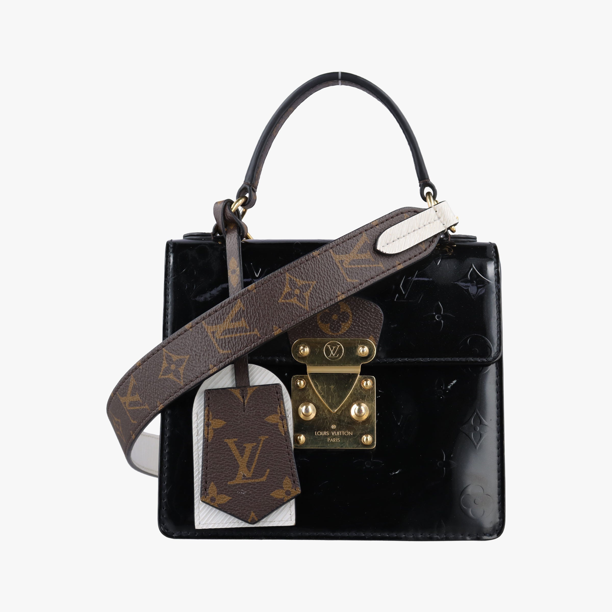 Pre-owned Louis Vuitton Spring Street PM BLACK Vernis×Leather×Monogram Canvas M90375 shoulderbag | stylenewstar