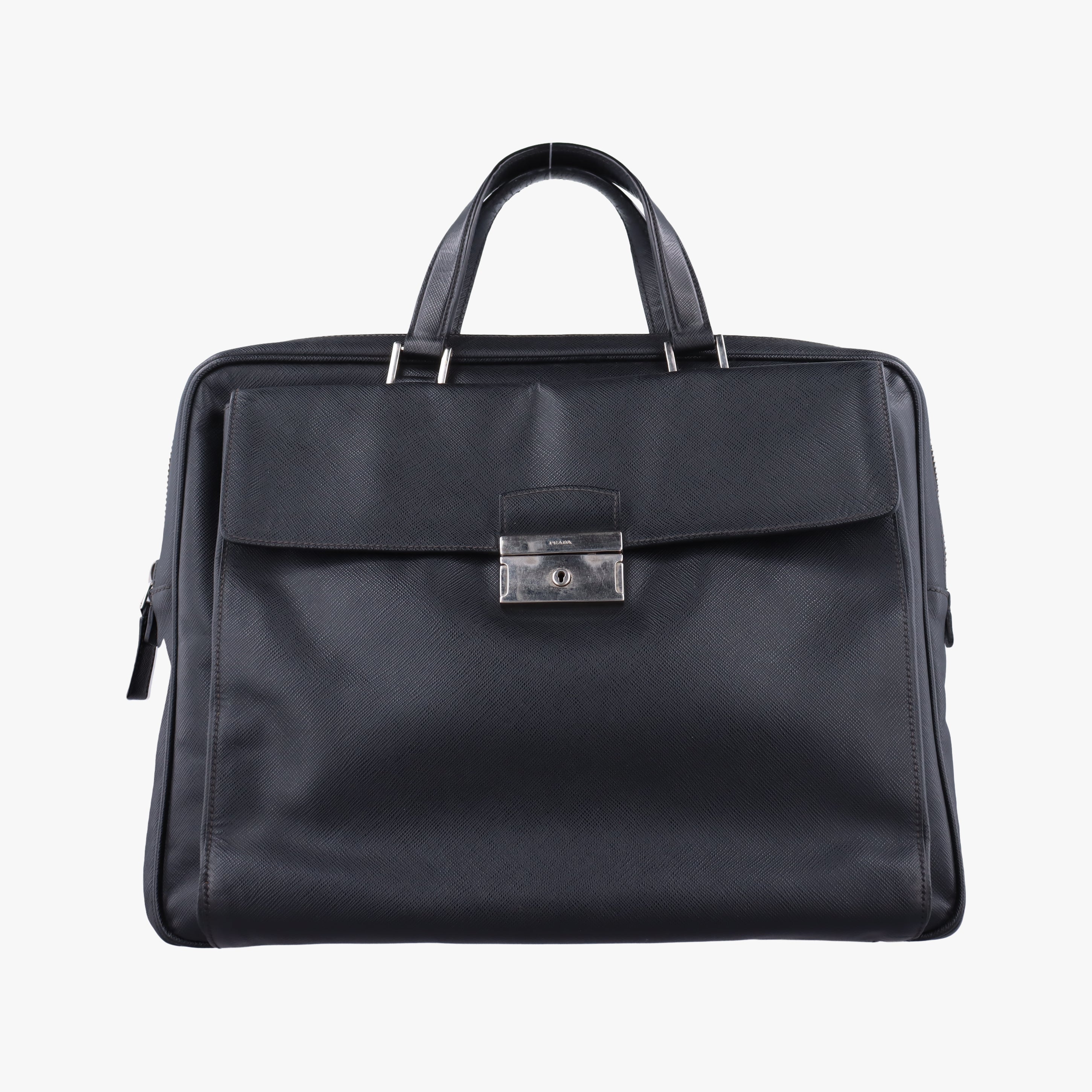 Pre-owned Prada Push-Lock Briefcases Black Saffiano Leather  handbag | stylenewstar