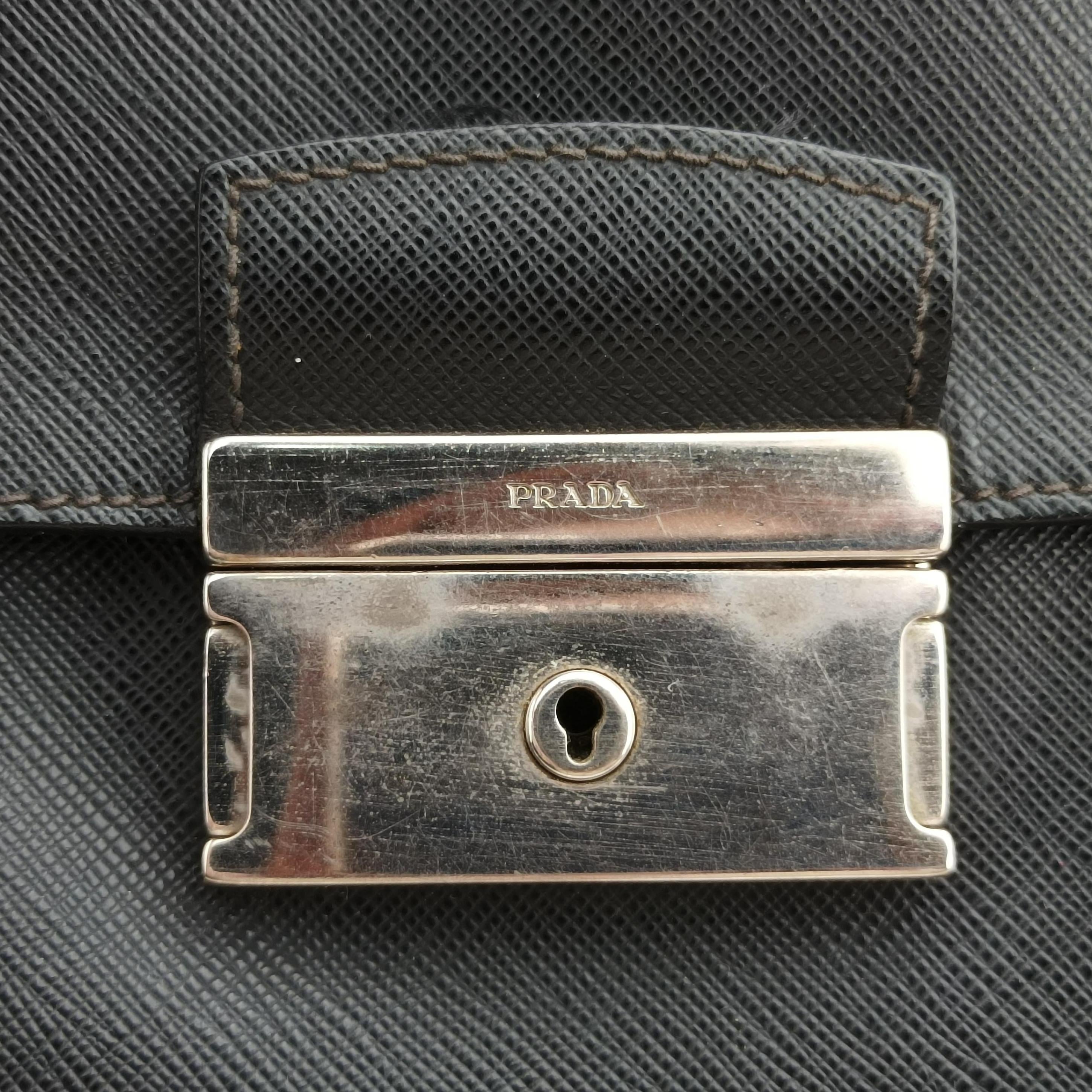 Pre-owned Prada Push-Lock Briefcases Black Saffiano Leather  handbag | stylenewstar