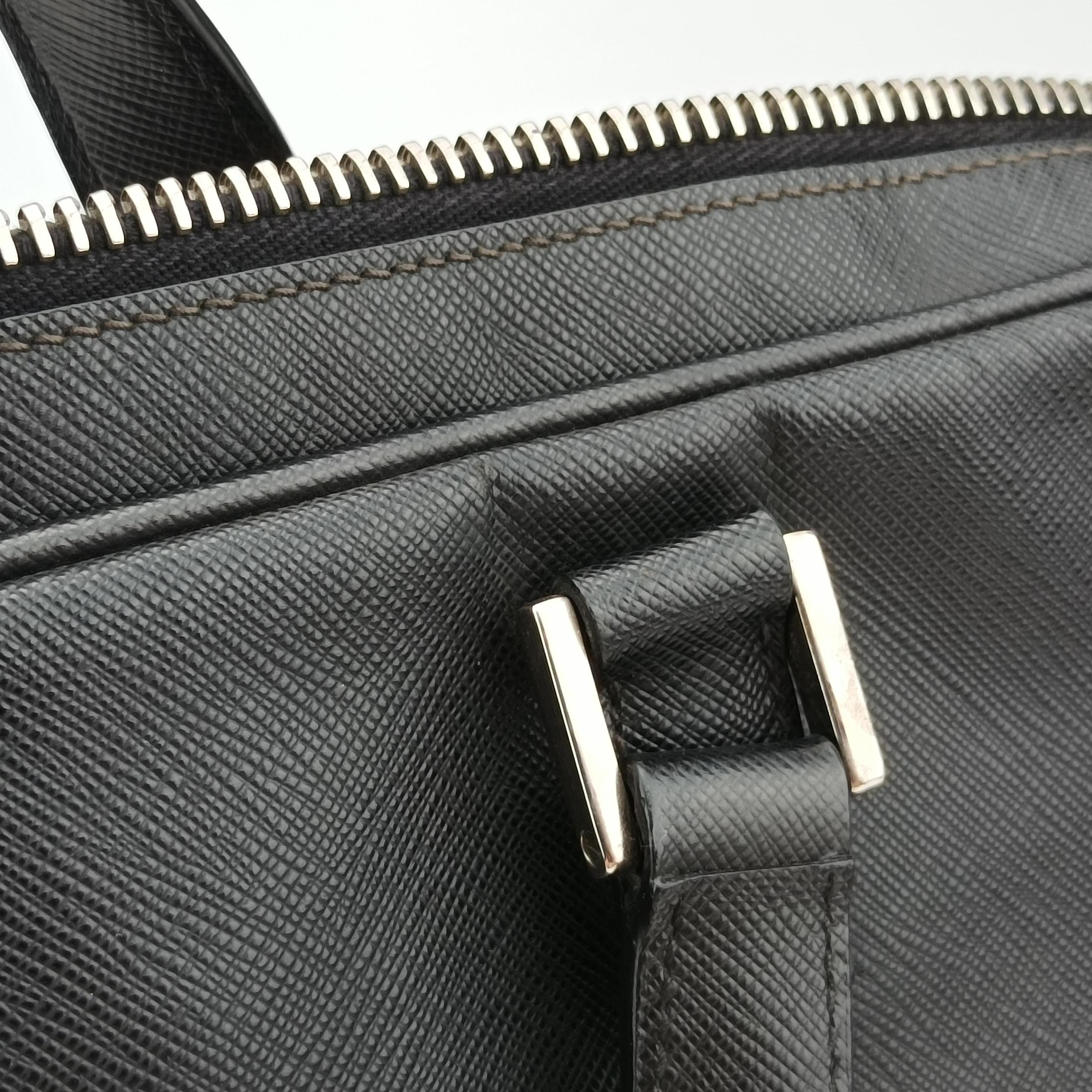 Pre-owned Prada Push-Lock Briefcases Black Saffiano Leather  handbag | stylenewstar