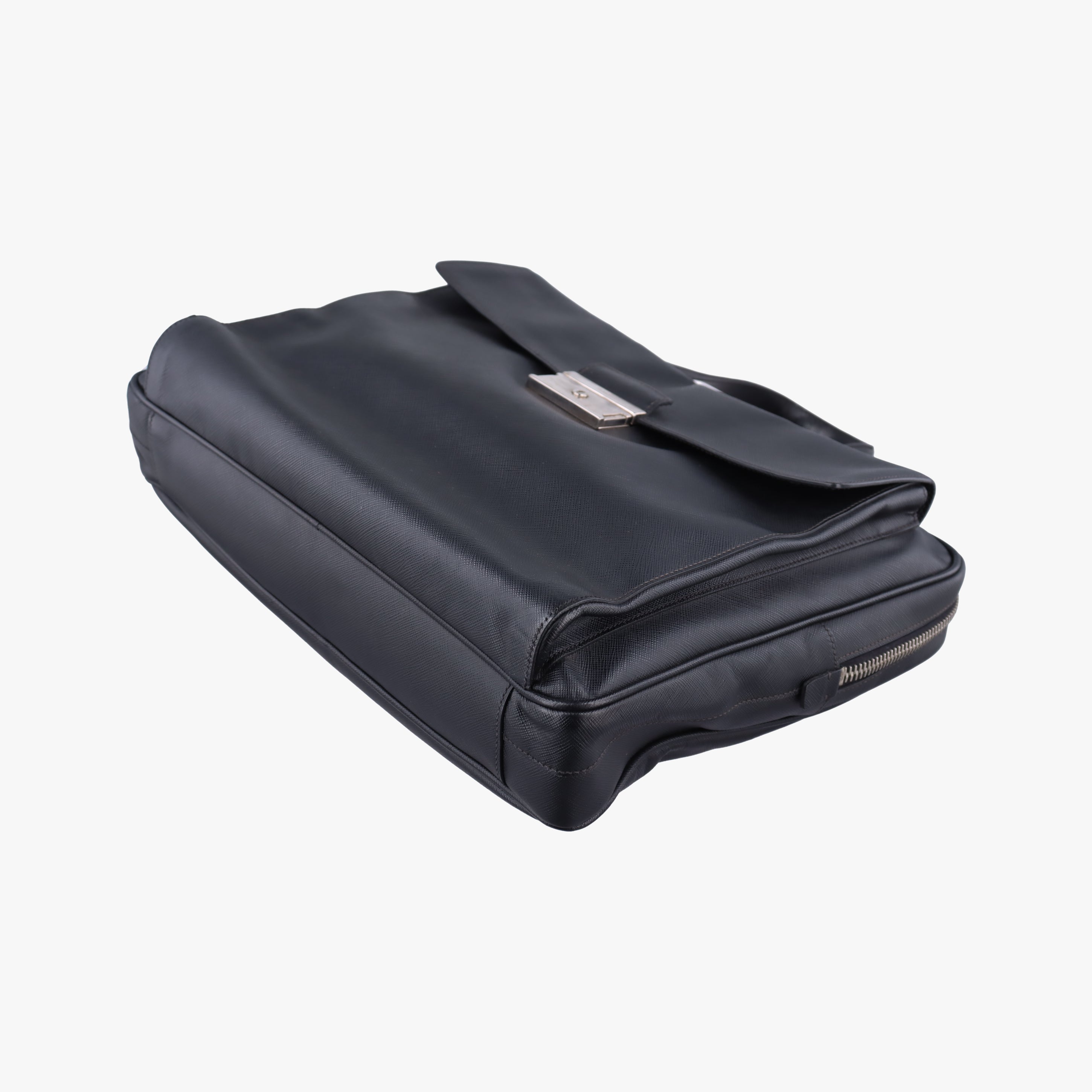 Pre-owned Prada Push-Lock Briefcases Black Saffiano Leather  handbag | stylenewstar