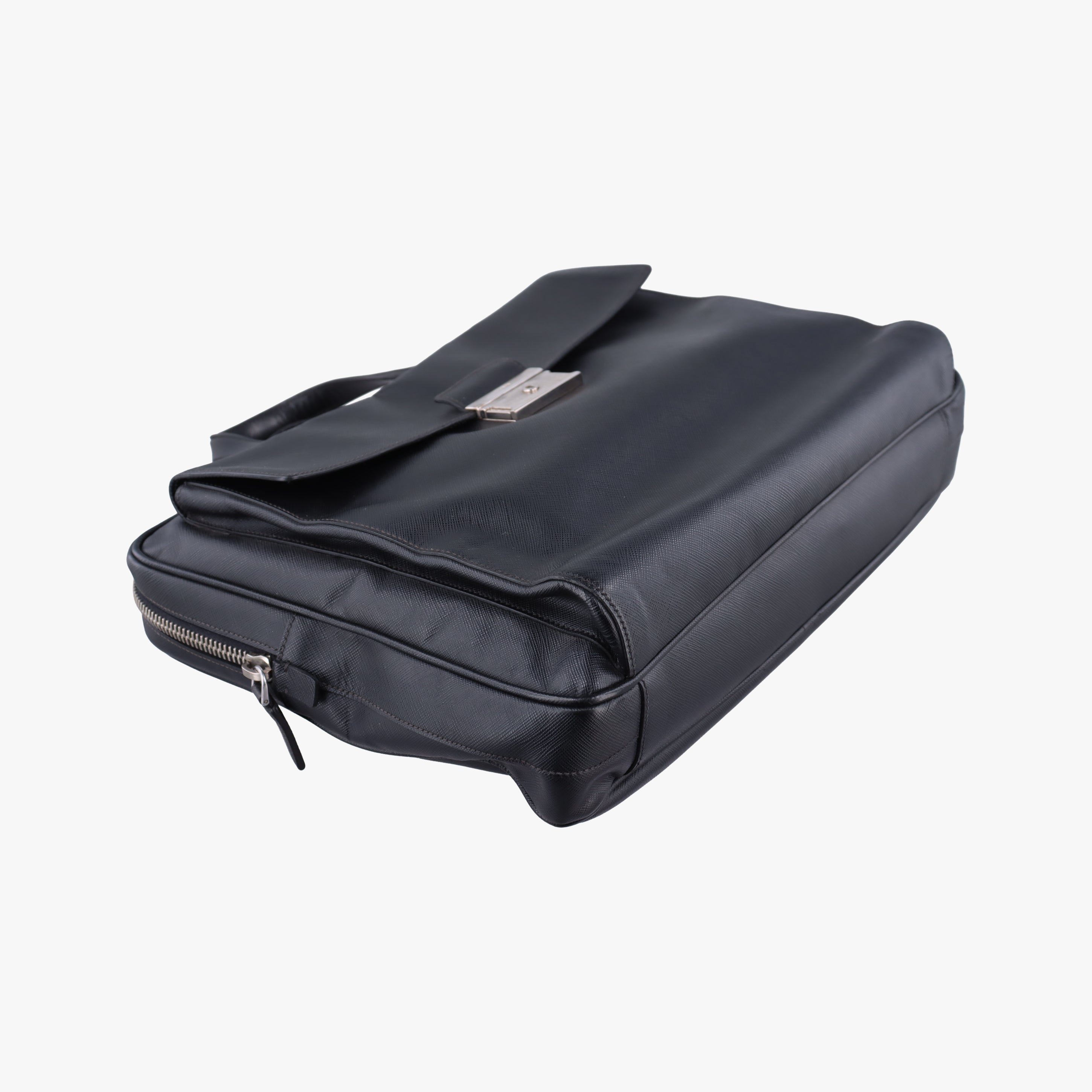 Pre-owned Prada Push-Lock Briefcases Black Saffiano Leather  handbag | stylenewstar