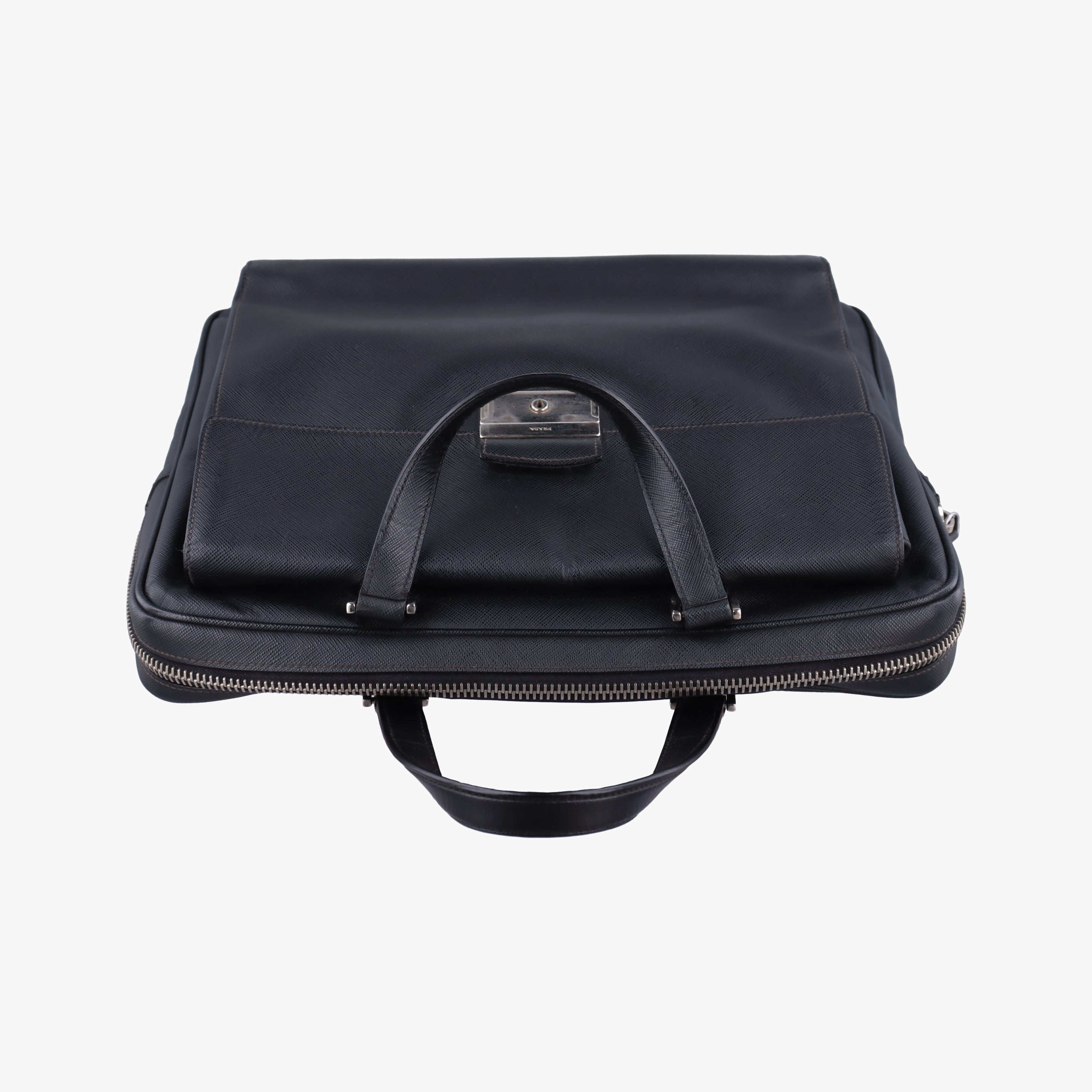 Pre-owned Prada Push-Lock Briefcases Black Saffiano Leather  handbag | stylenewstar