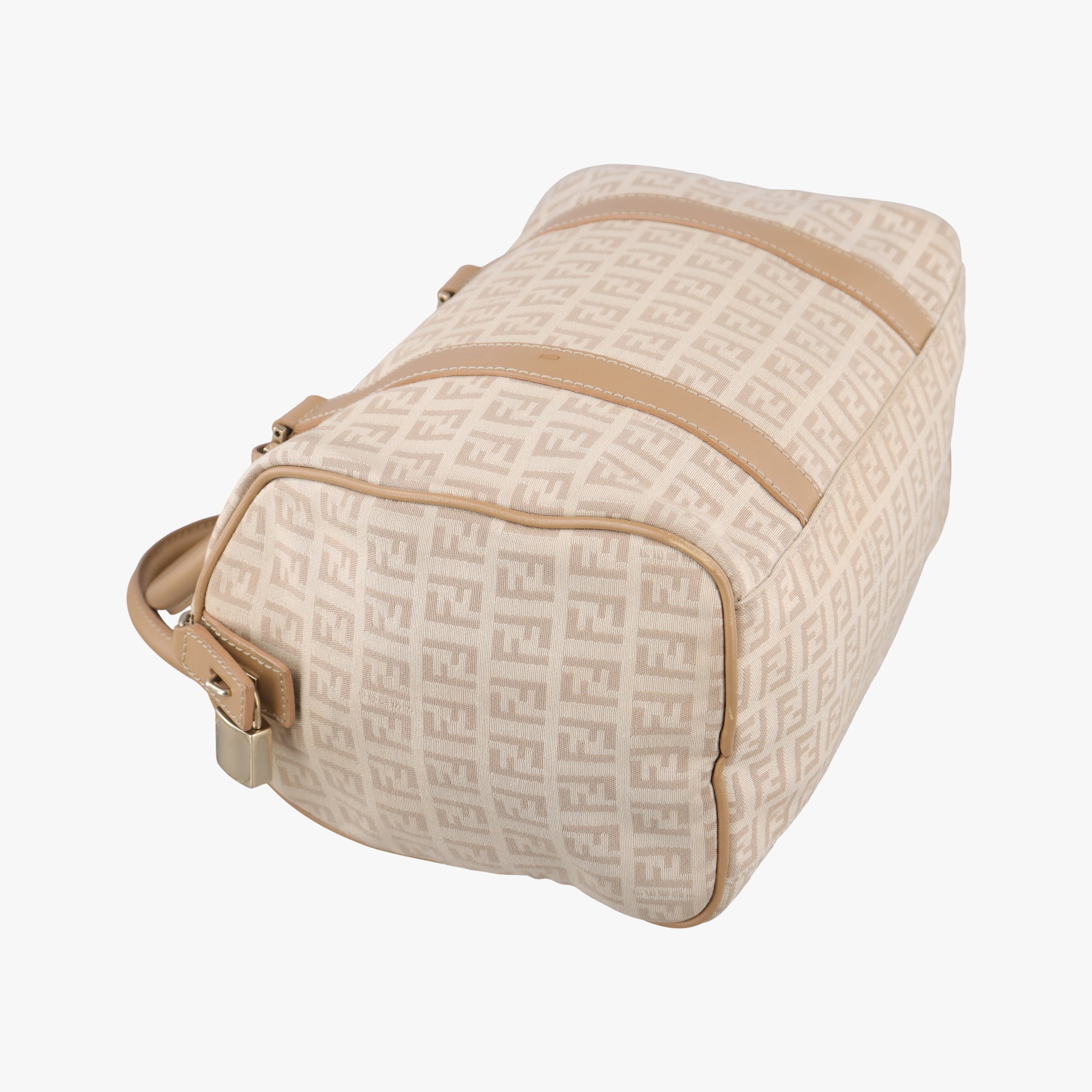 Pre-owned Fendi Zucchino Forever Bauletto beige canvas 8BL063 handbag | stylenewstar