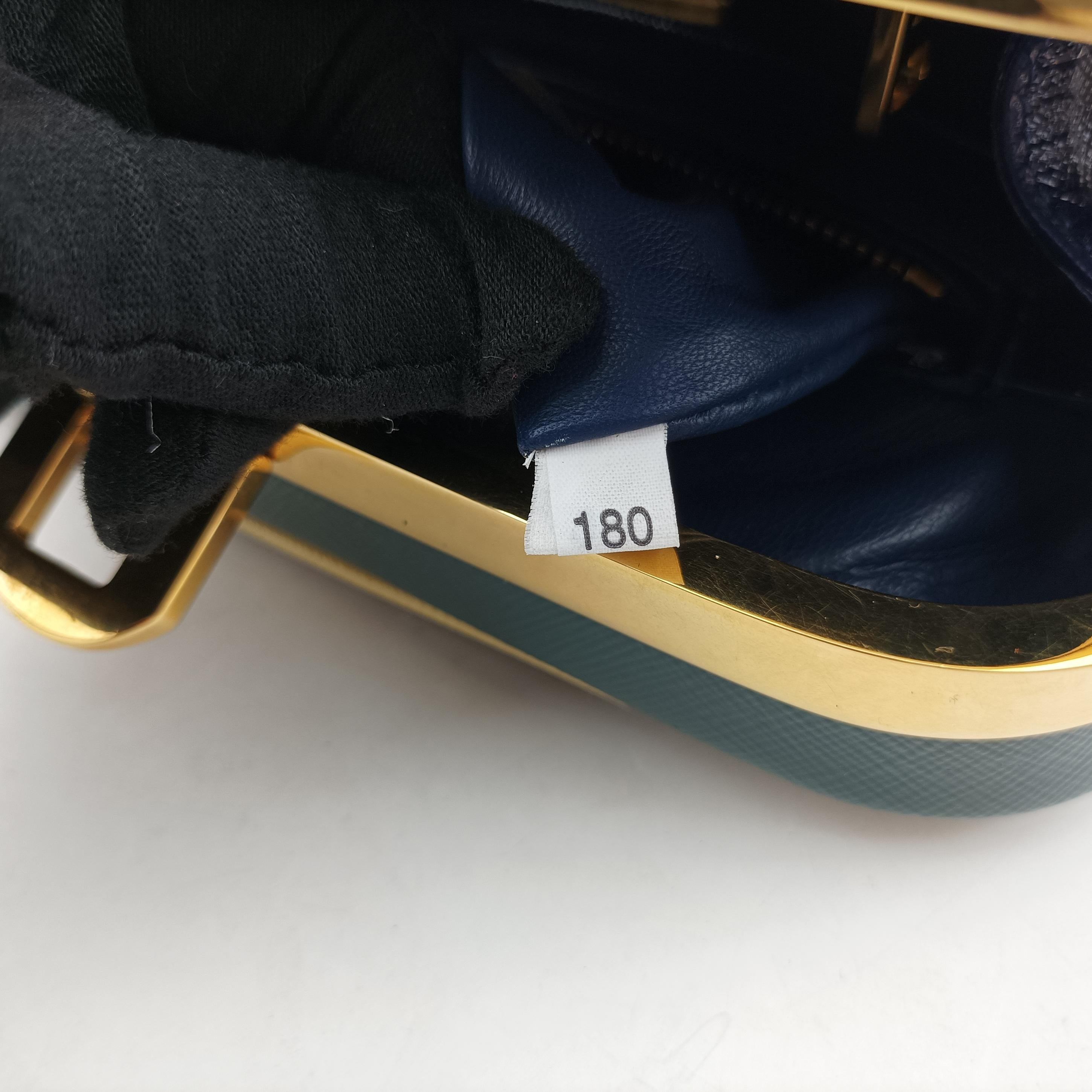 Pre-owned Prada Pyramid Navy×Green Patent  handbag | stylenewstar