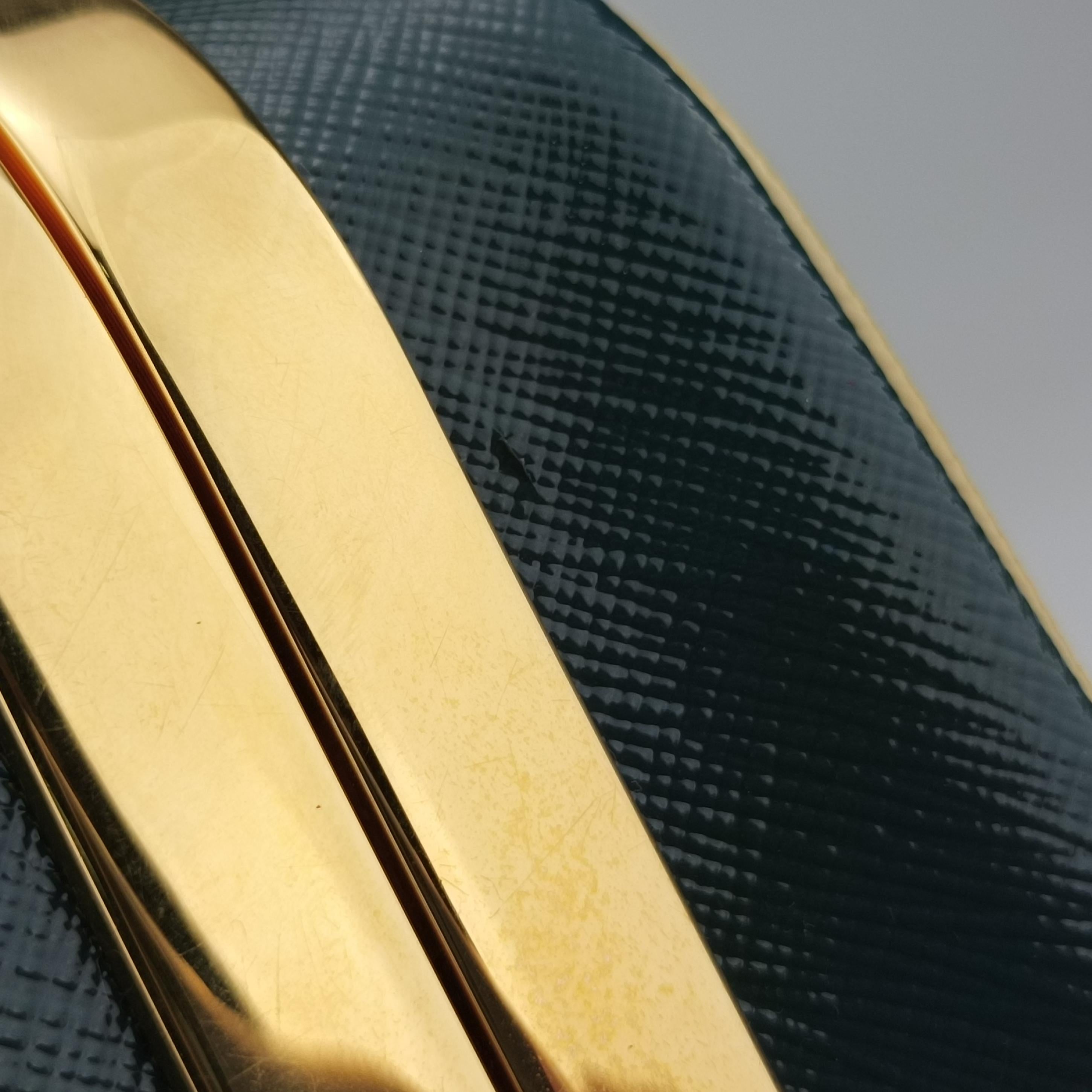 Pre-owned Prada Pyramid Navy×Green Patent  handbag | stylenewstar