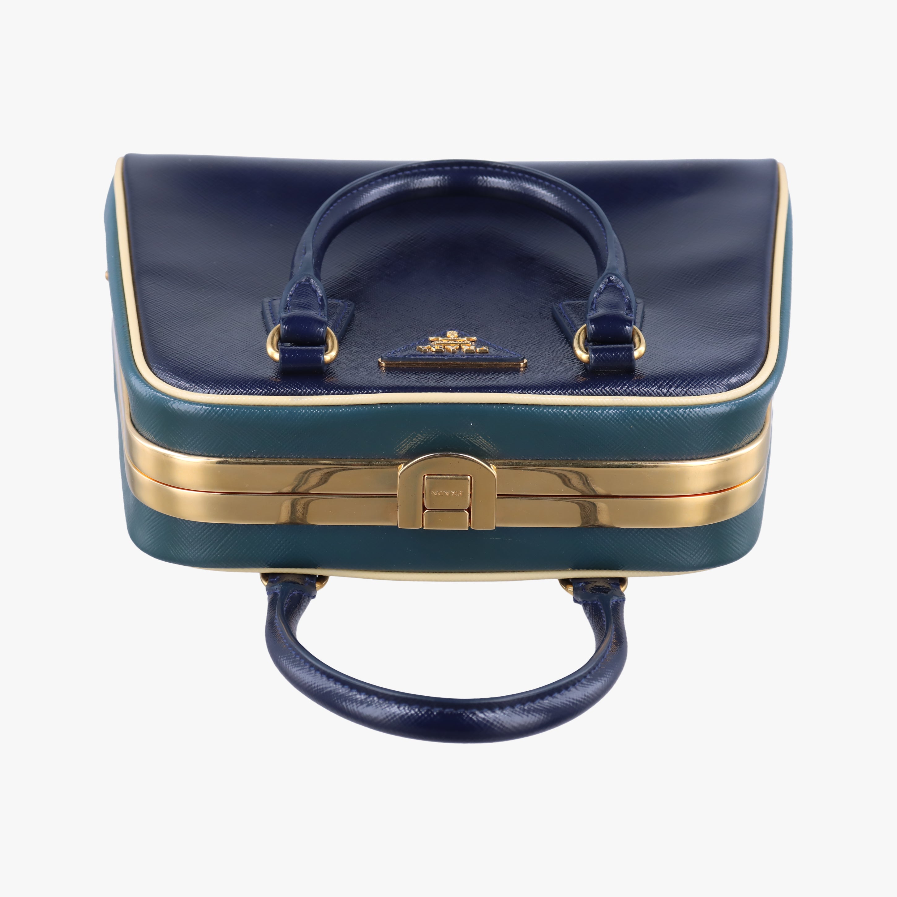 Pre-owned Prada Pyramid Navy×Green Patent  handbag | stylenewstar