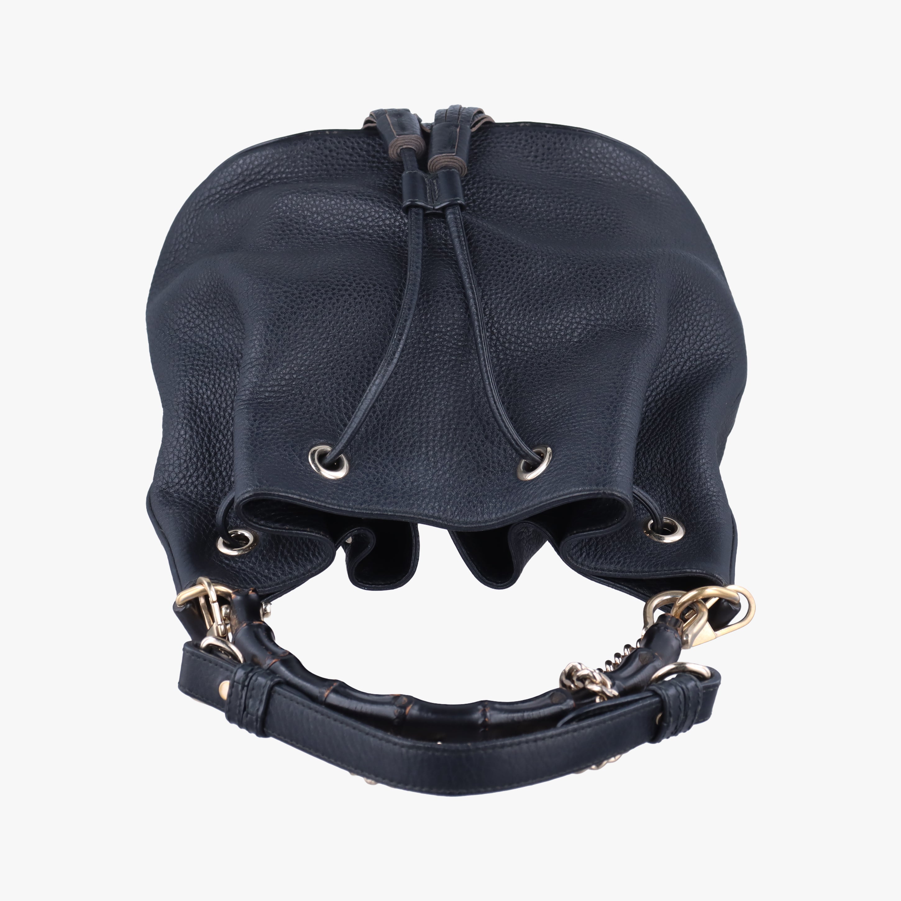 Secondhand Gucci Bamboo Fringe Tassel Bucket Black Leather 387613 shoulderbag | stylenewstar