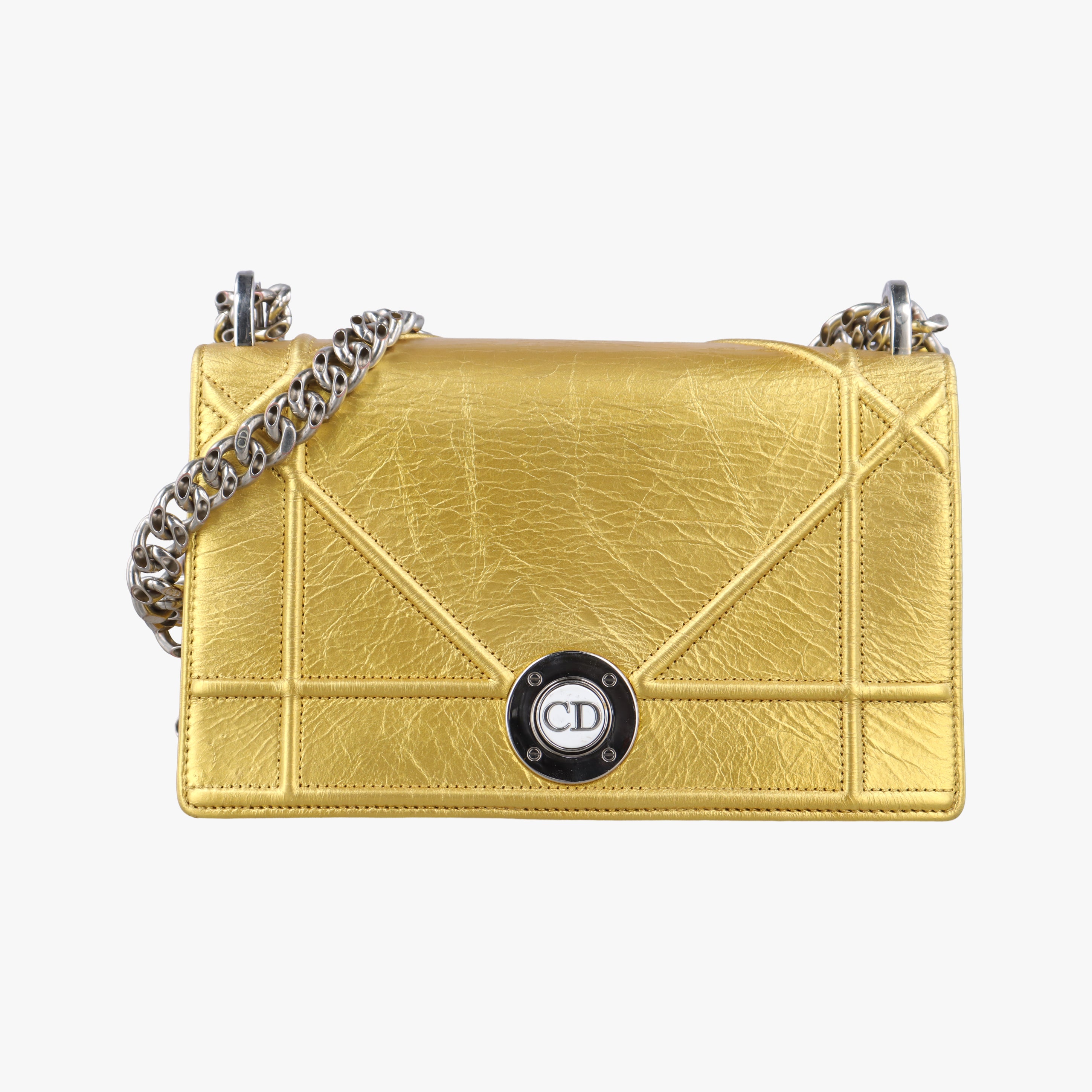 Pre-owned Christian Dior Diorama CD Clasp Golden Leather  shoulderbag | stylenewstar
