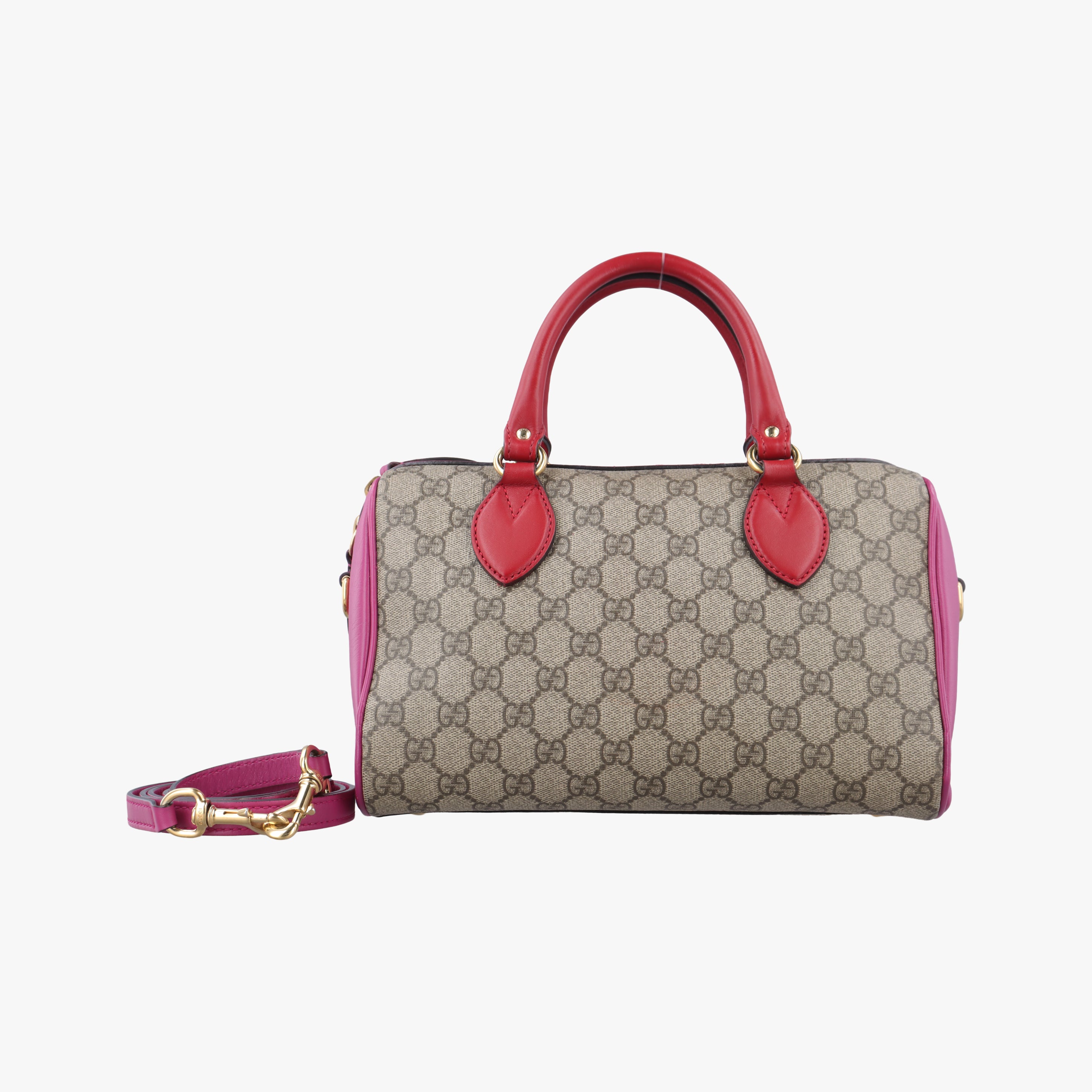 Vintage Gucci GG SUPREME beige×red×pink PVC coated canvas 409529 bostonbag | stylenewstar