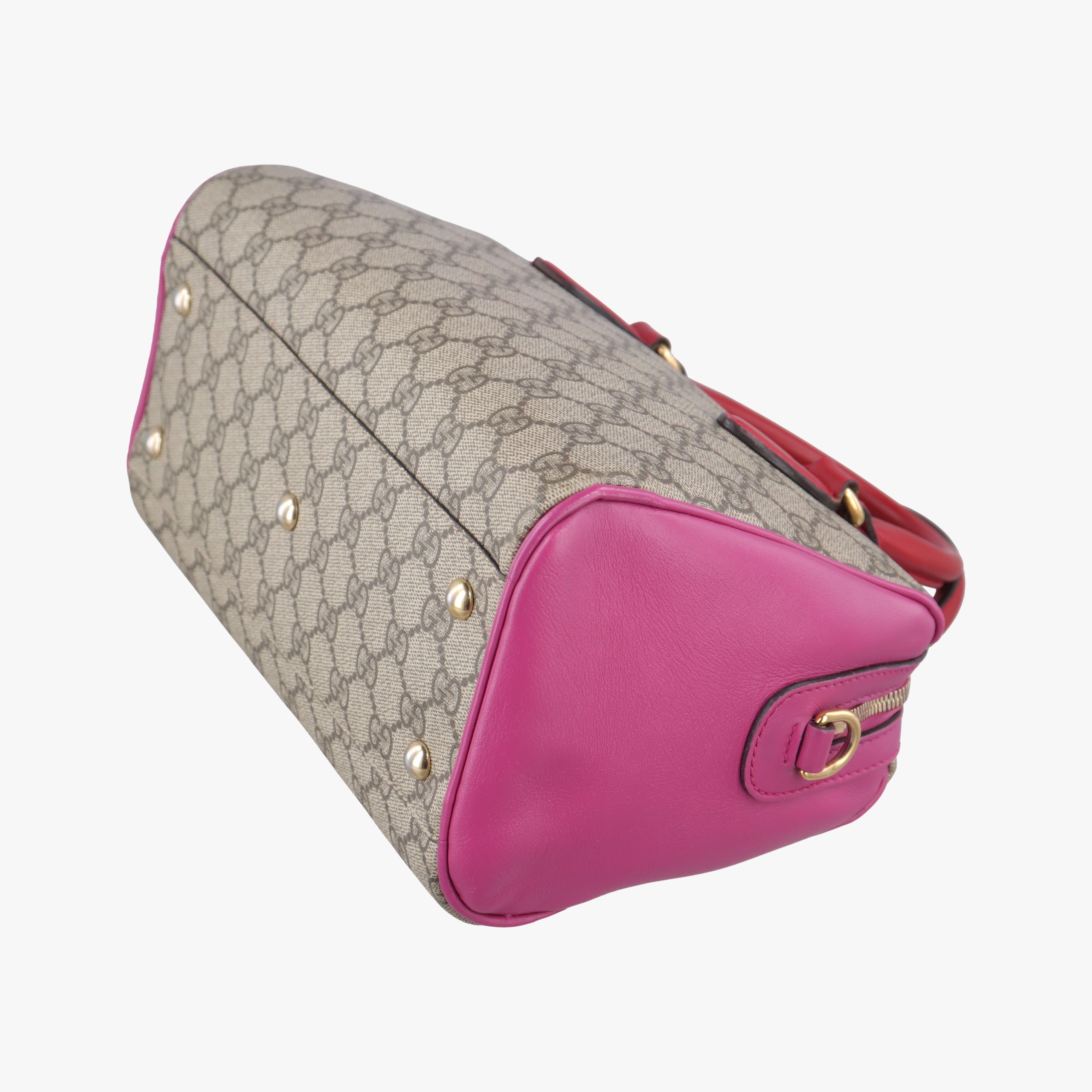 Vintage Gucci GG SUPREME beige×red×pink PVC coated canvas 409529 bostonbag | stylenewstar