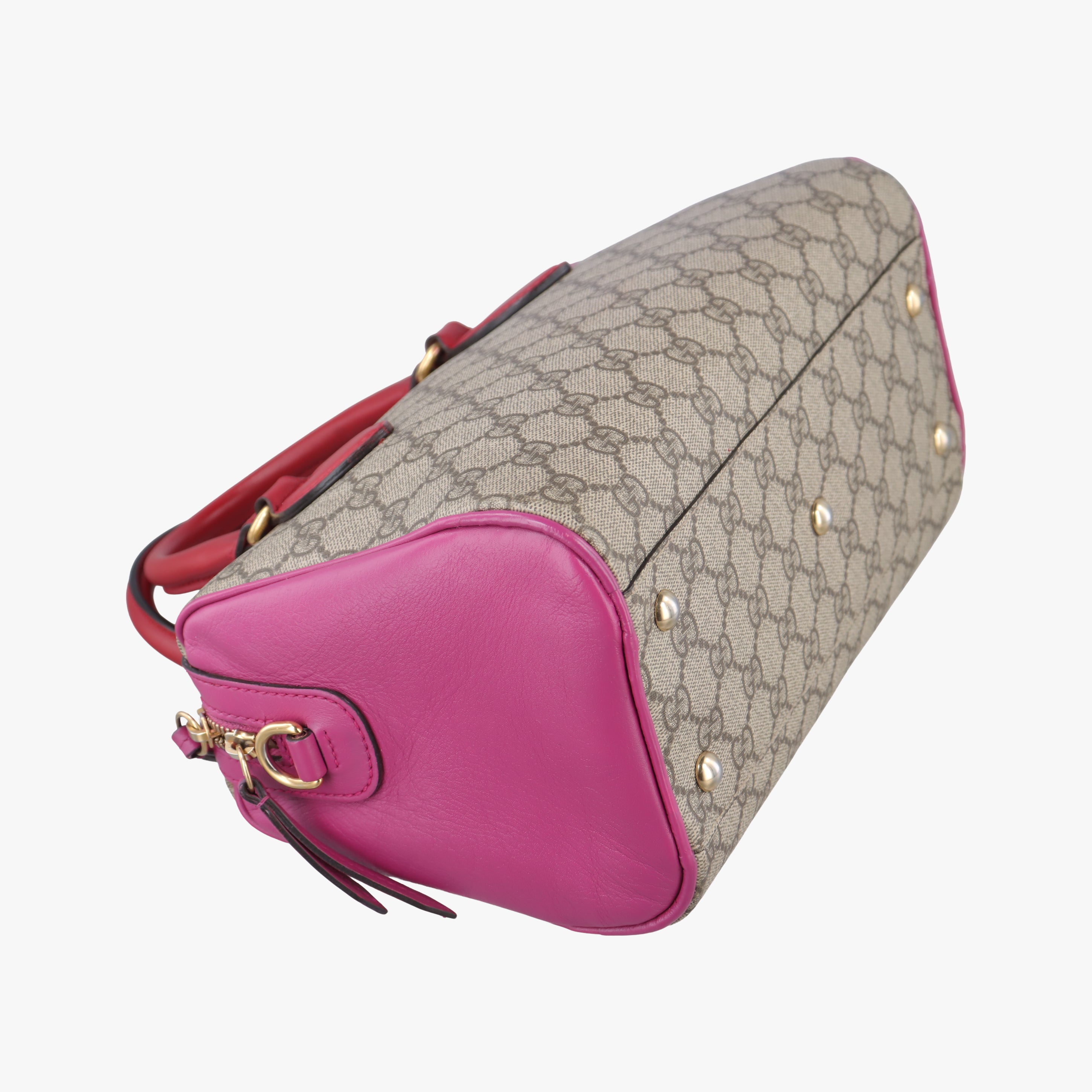 Vintage Gucci GG SUPREME beige×red×pink PVC coated canvas 409529 bostonbag | stylenewstar
