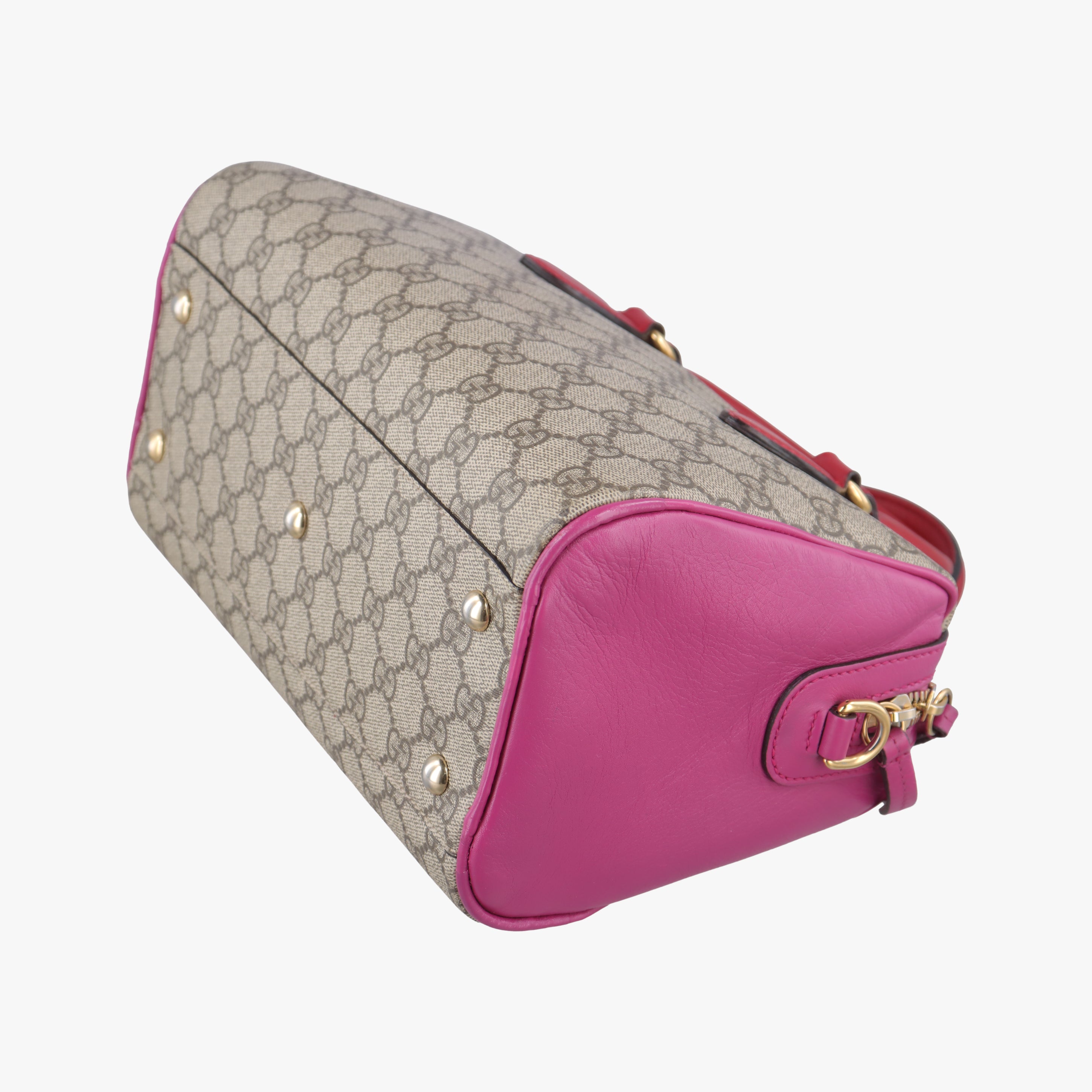 Vintage Gucci GG SUPREME beige×red×pink PVC coated canvas 409529 bostonbag | stylenewstar