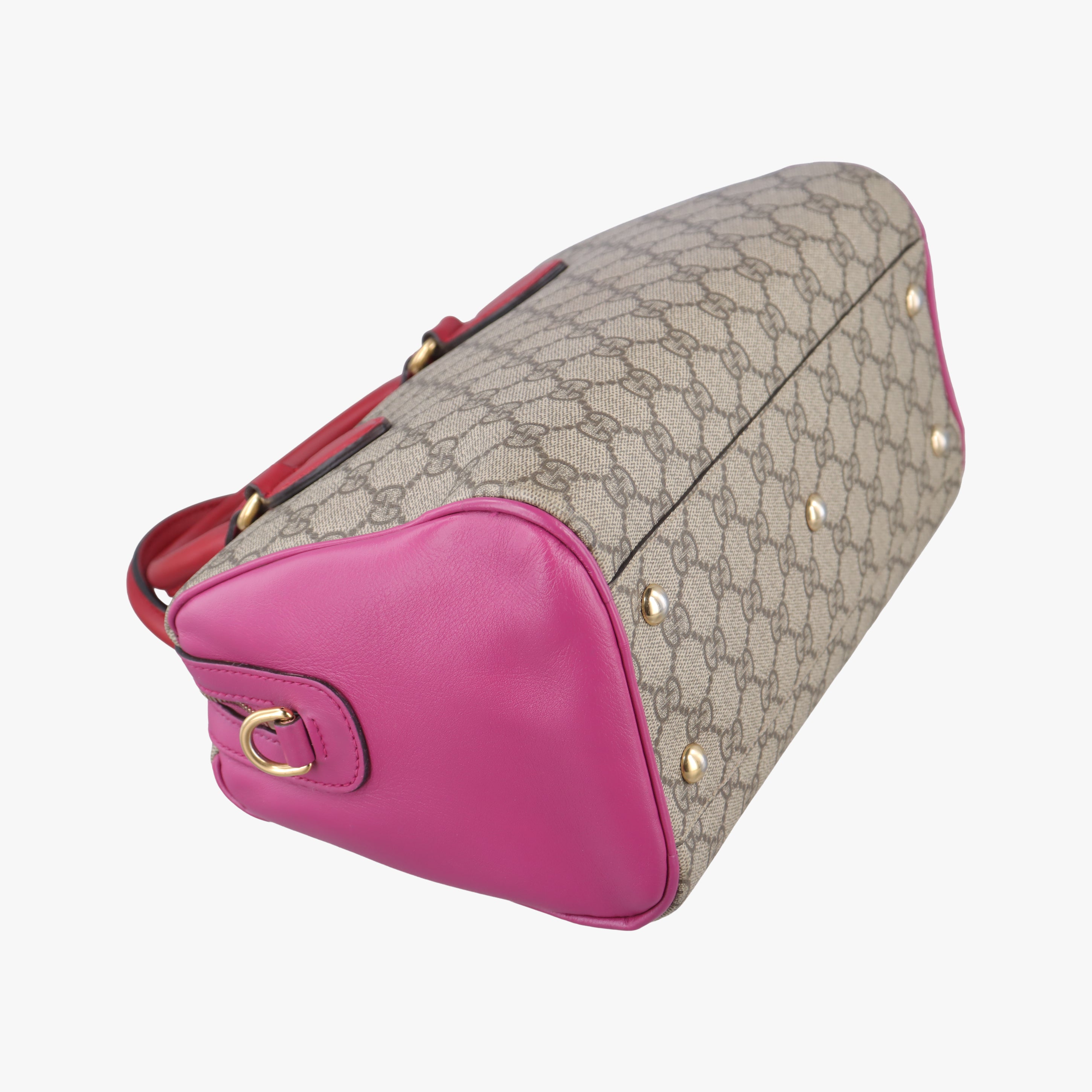 Vintage Gucci GG SUPREME beige×red×pink PVC coated canvas 409529 bostonbag | stylenewstar