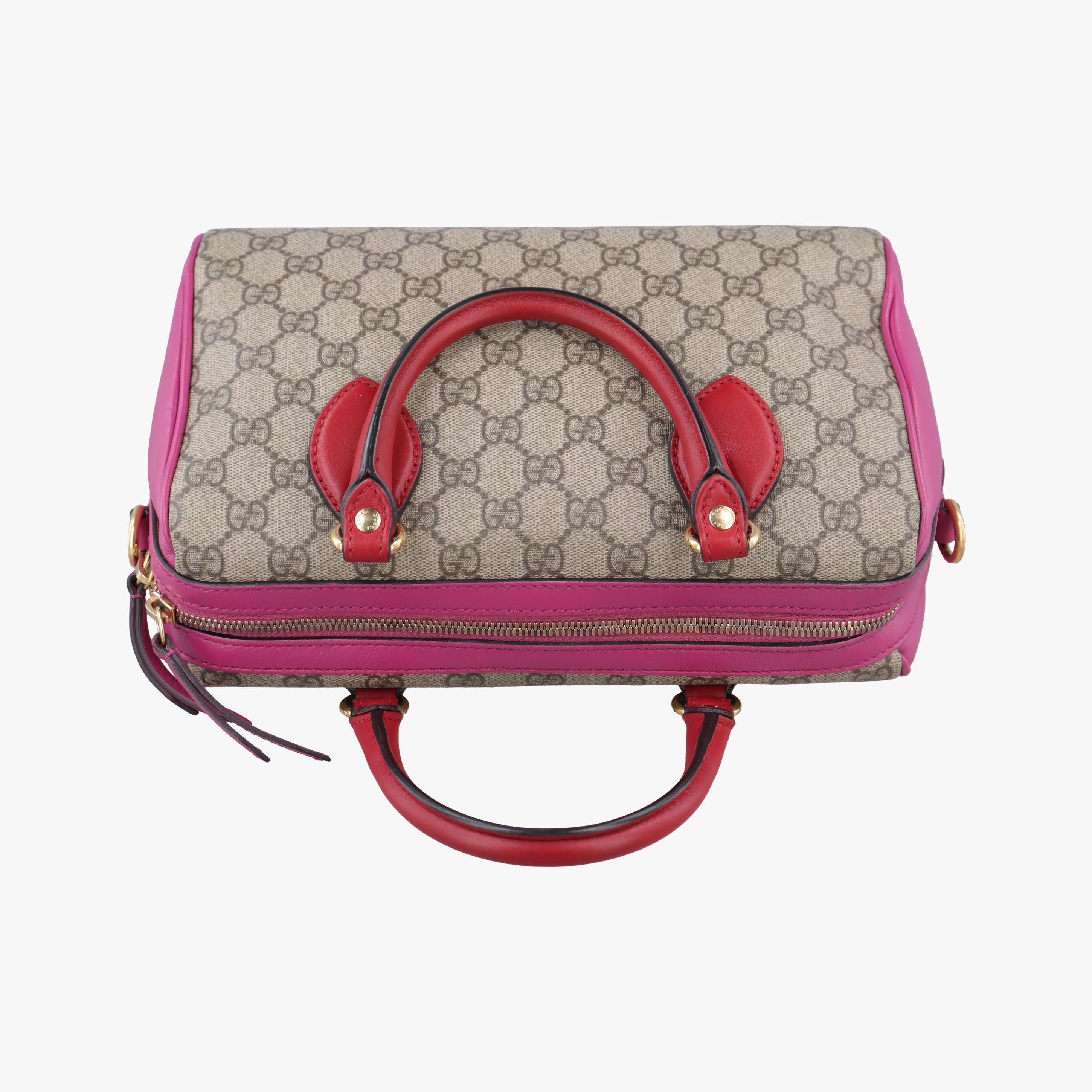 Vintage Gucci GG SUPREME beige×red×pink PVC coated canvas 409529 bostonbag | stylenewstar