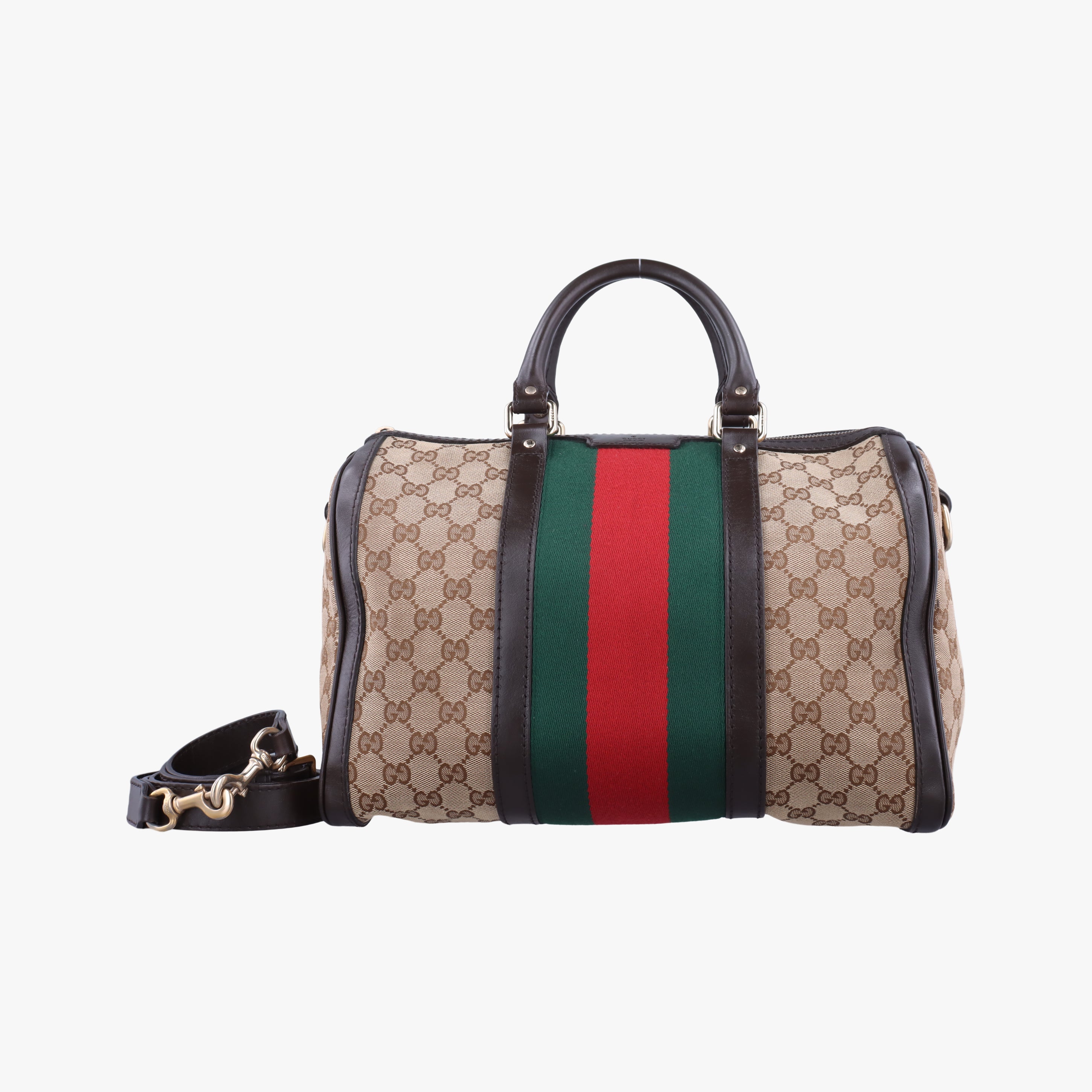 Vintage Gucci Sherry Line Beige×green×red canvas×leather 247205 bostonbag | stylenewstar