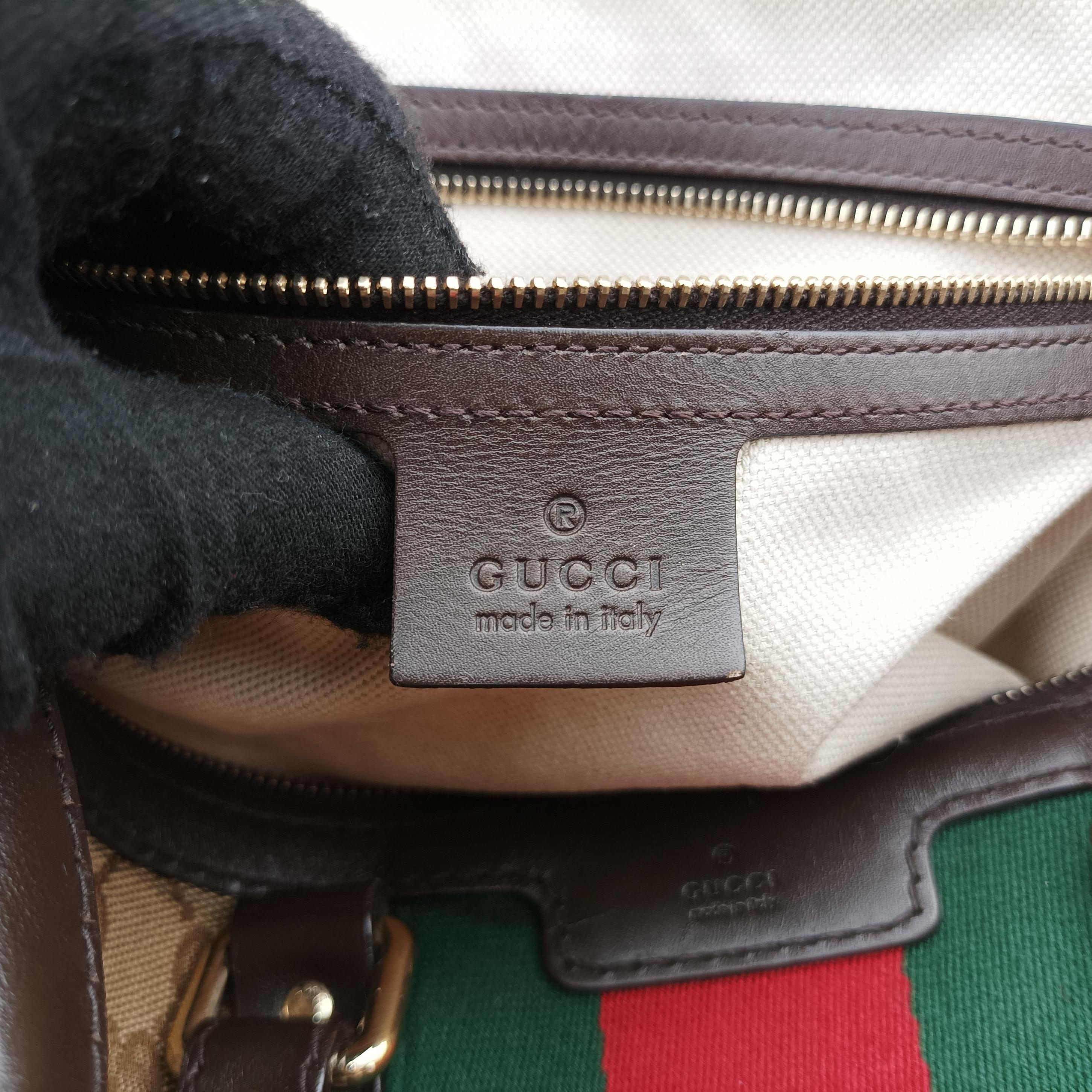 Vintage Gucci Sherry Line Beige×green×red canvas×leather 247205 bostonbag | stylenewstar