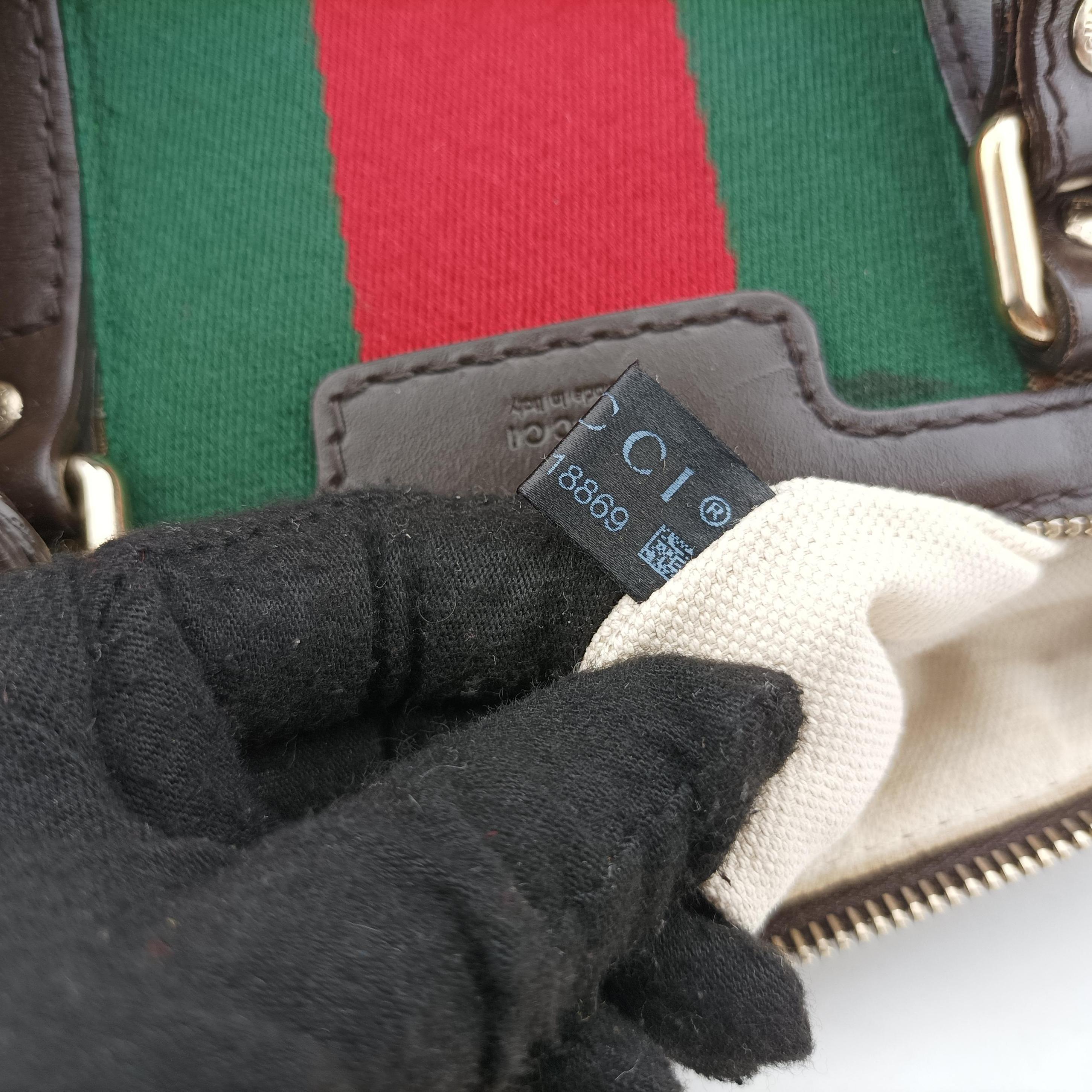 Vintage Gucci Sherry Line Beige×green×red canvas×leather 247205 bostonbag | stylenewstar