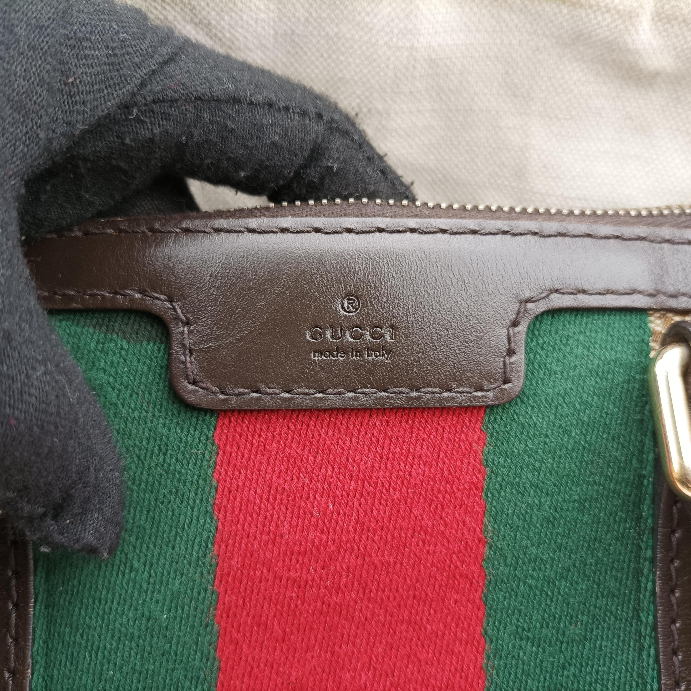 Vintage Gucci Sherry Line Beige×green×red canvas×leather 247205 bostonbag | stylenewstar