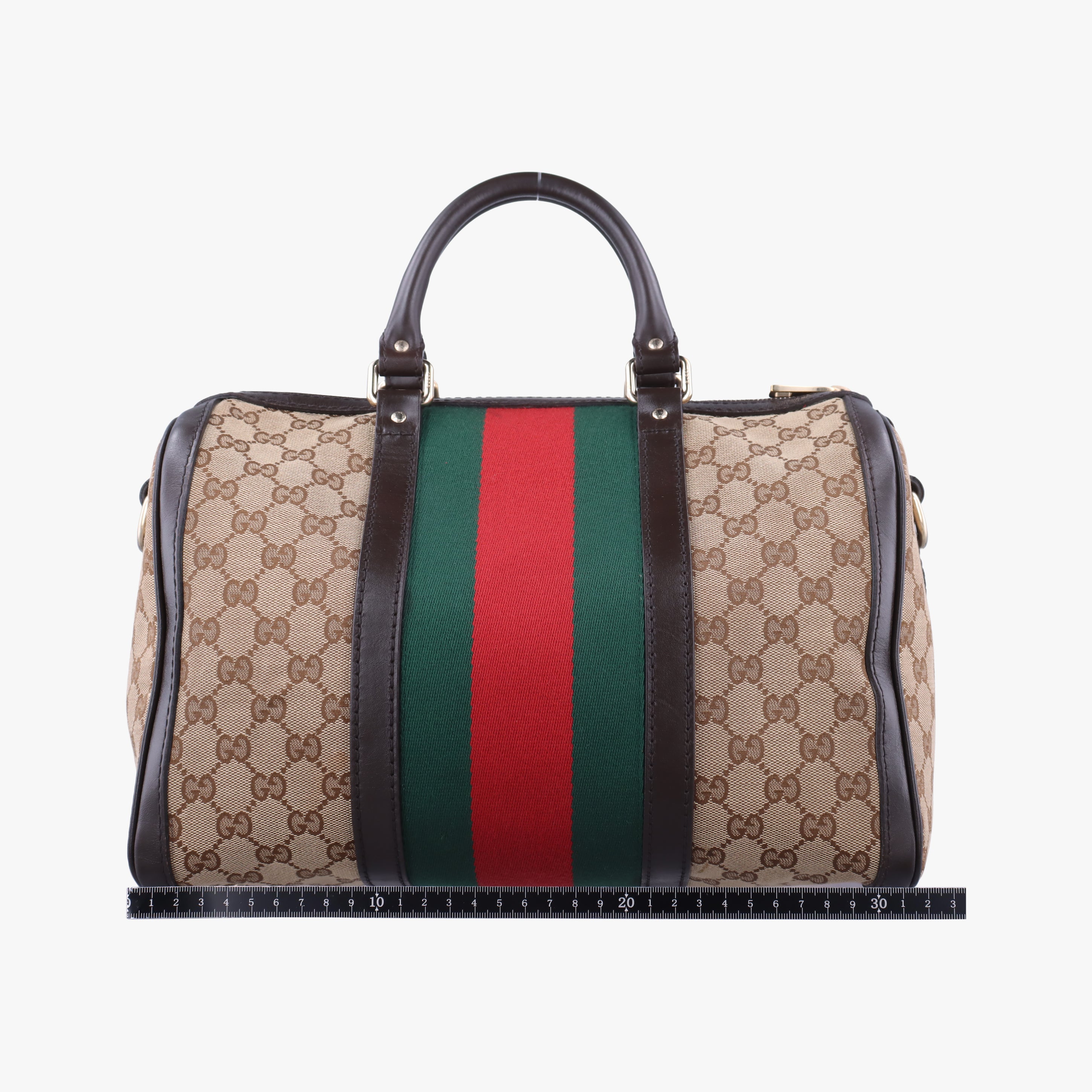 Vintage Gucci Sherry Line Beige×green×red canvas×leather 247205 bostonbag | stylenewstar