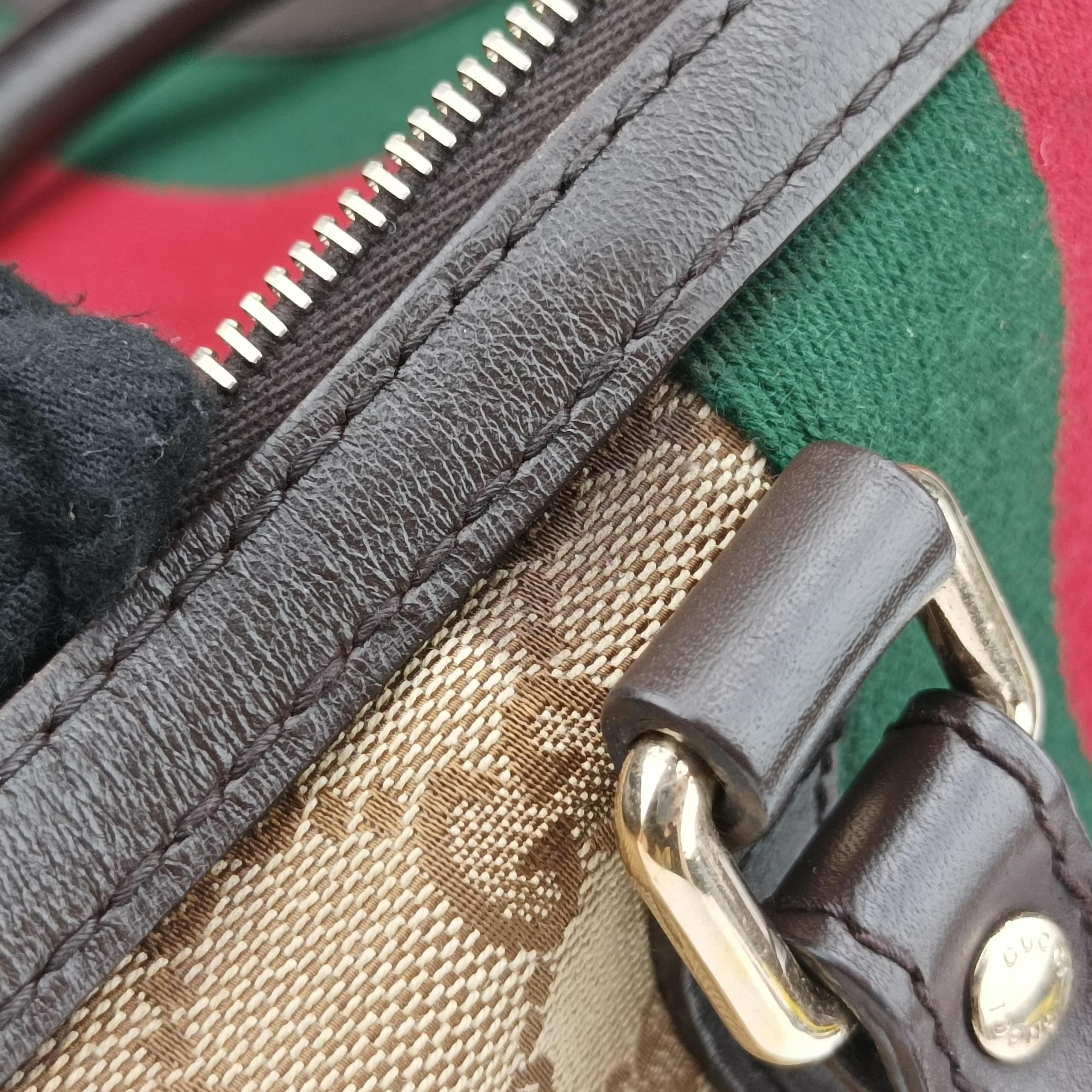 Vintage Gucci Sherry Line Beige×green×red canvas×leather 247205 bostonbag | stylenewstar