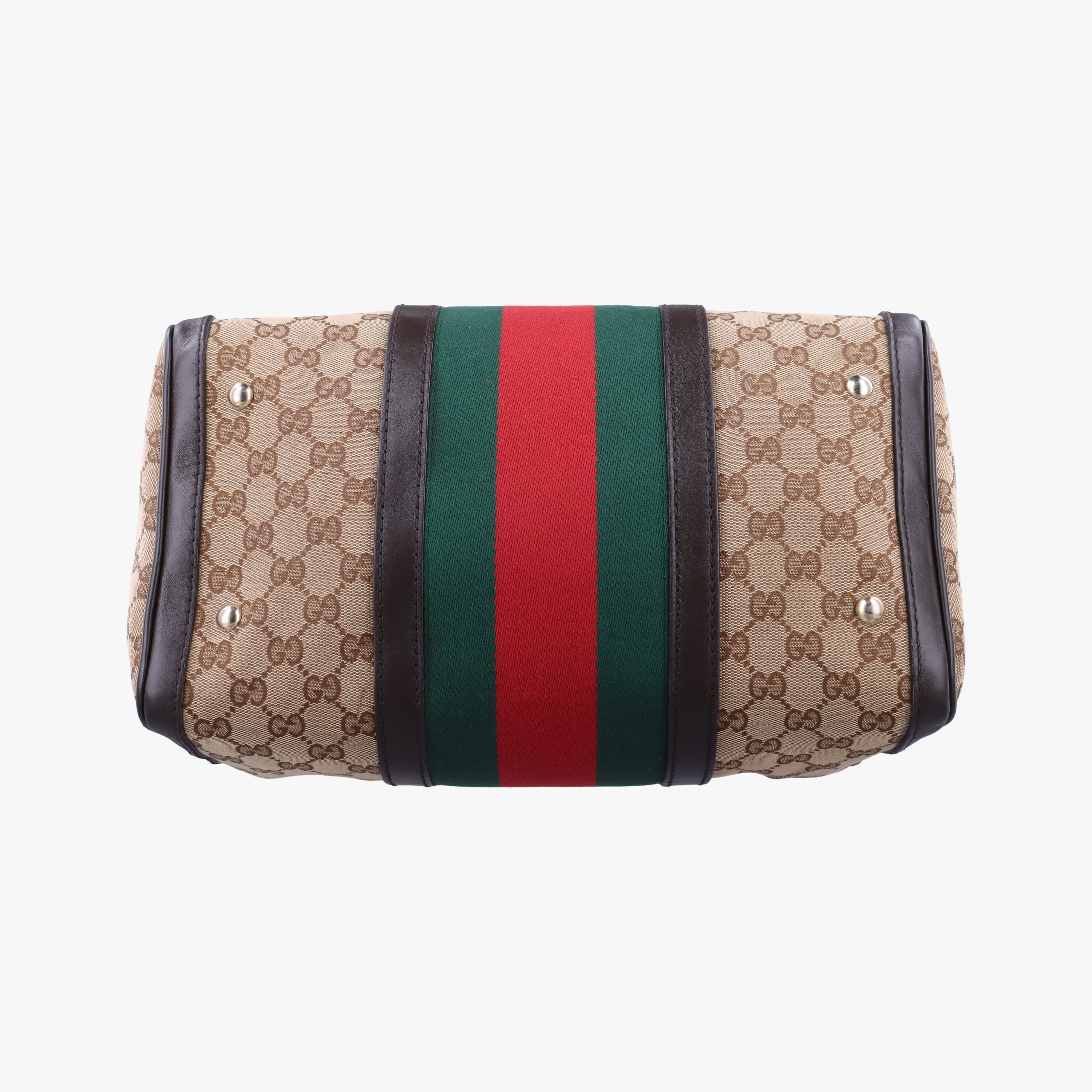 Vintage Gucci Sherry Line Beige×green×red canvas×leather 247205 bostonbag | stylenewstar