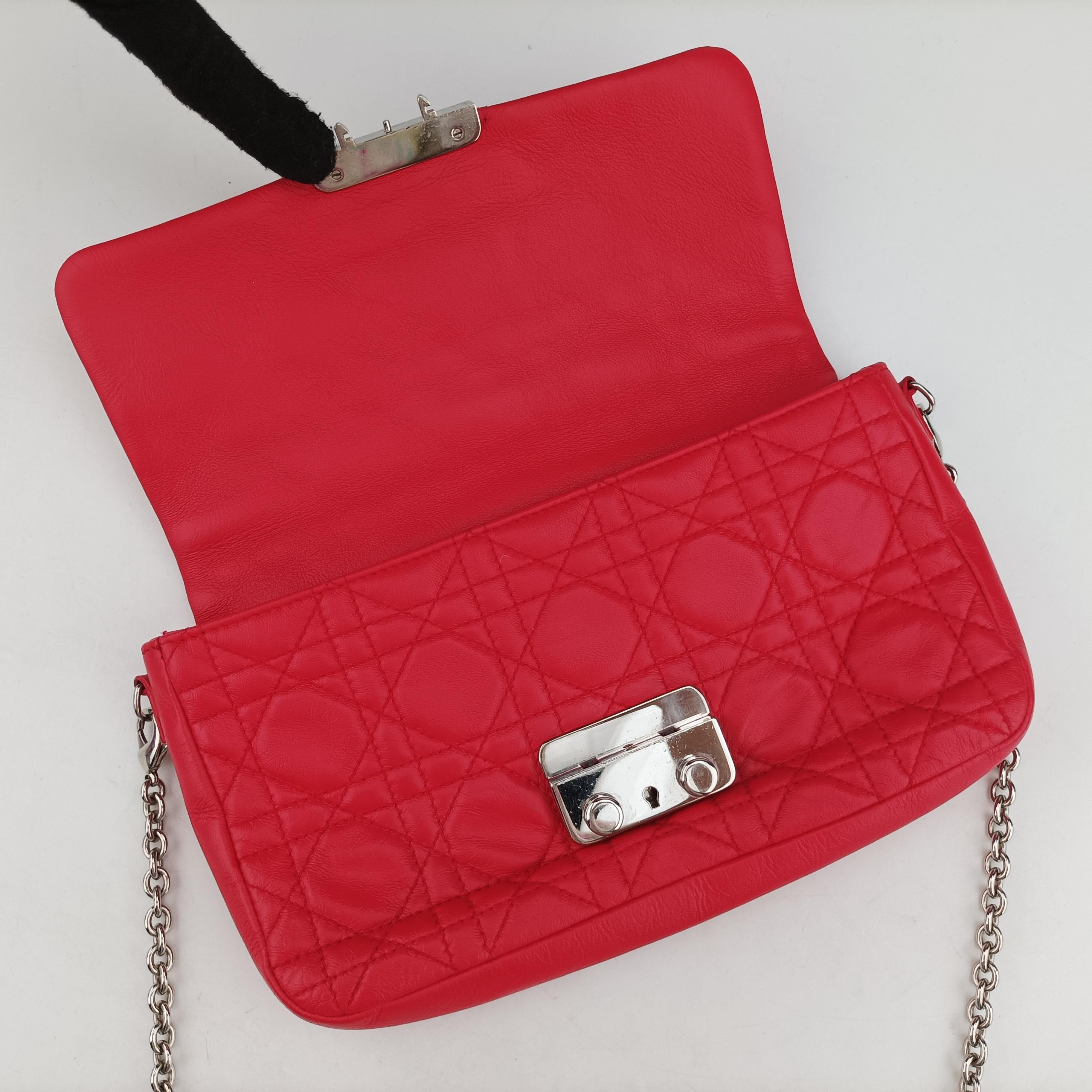 Pre-owned Christian Dior Miss Dior Cannage New Lock Red lambskin  shoulderbag | stylenewstar
