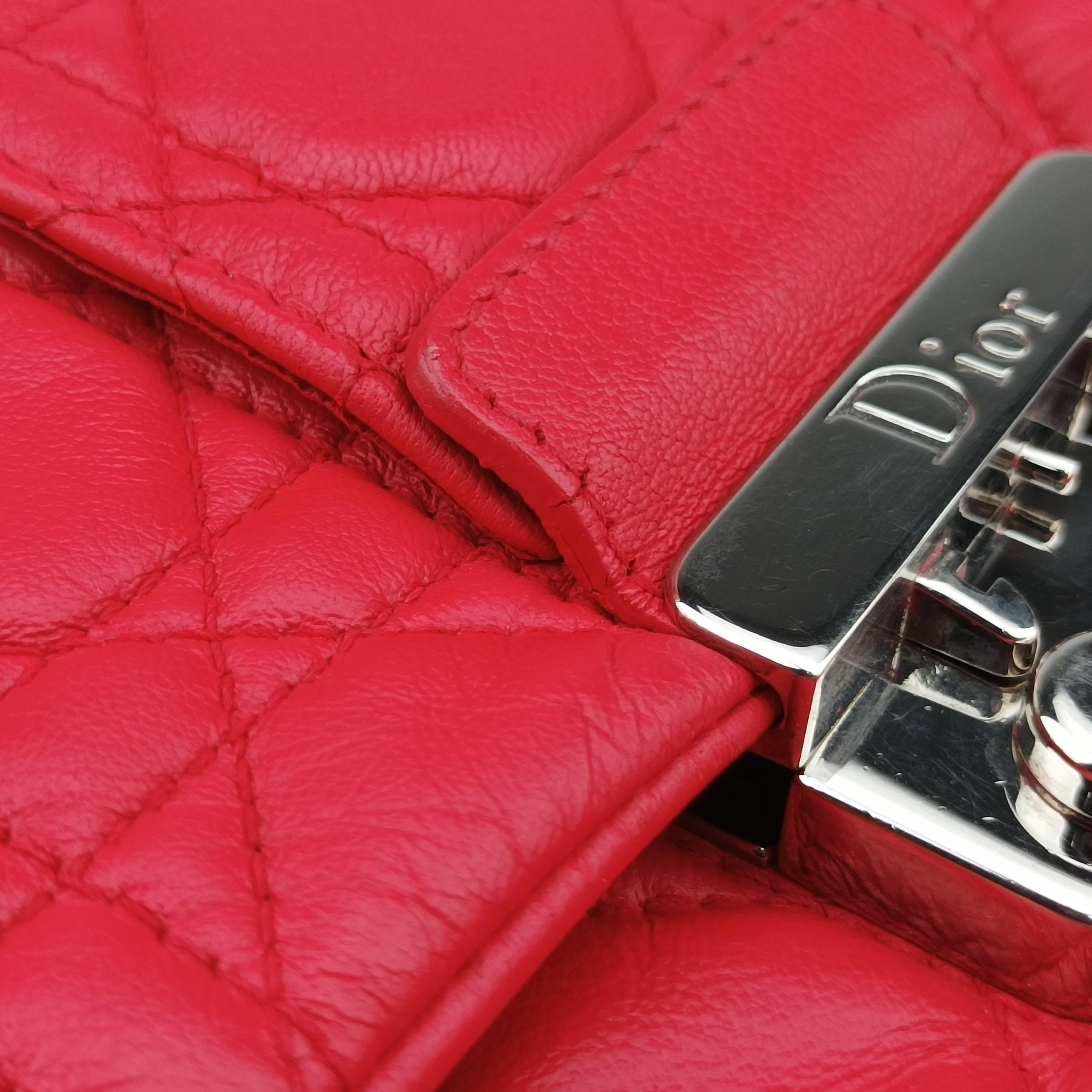 Pre-owned Christian Dior Miss Dior Cannage New Lock Red lambskin  shoulderbag | stylenewstar