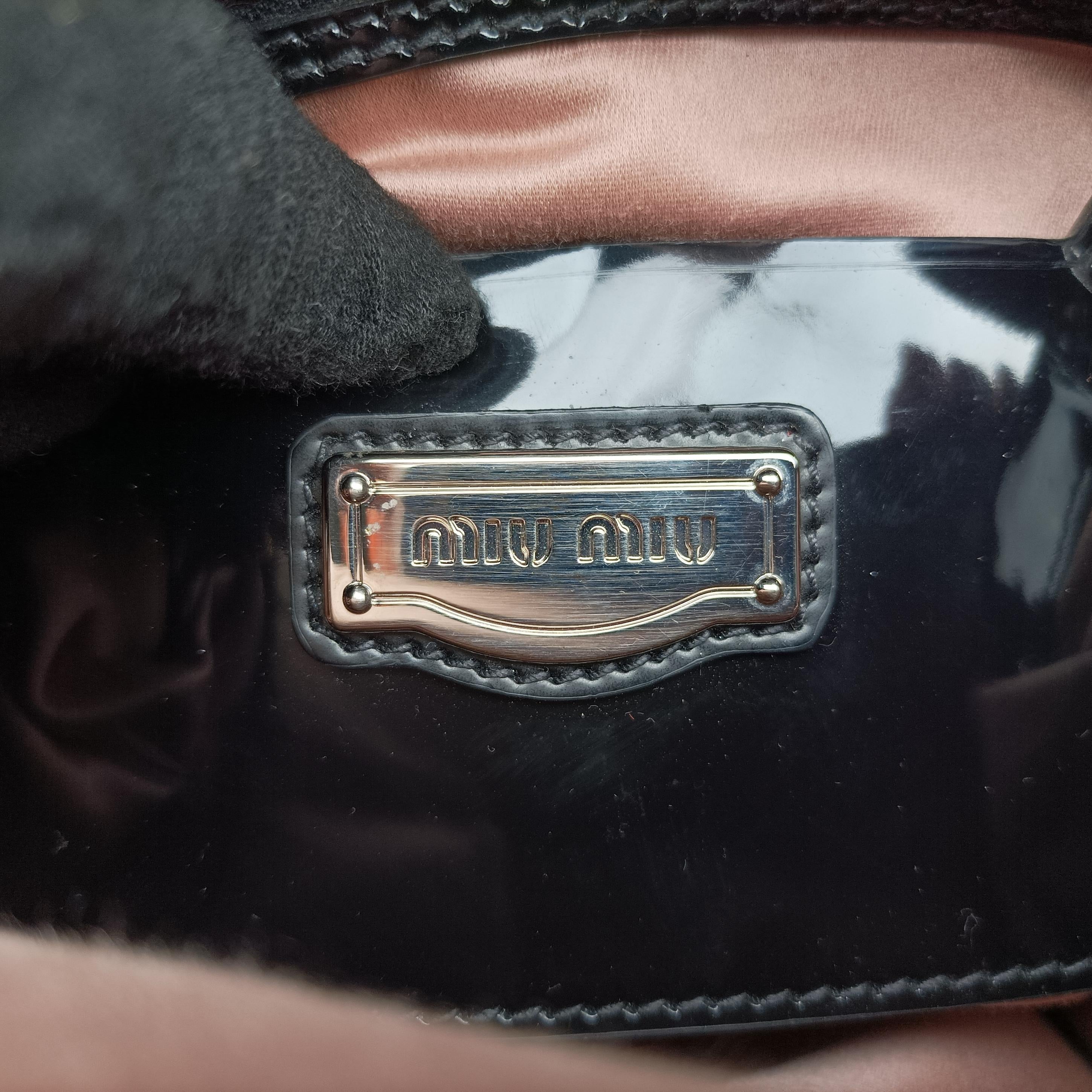 Pre-owned Miu Miu Double Zip Bowling Black patent  handbag | stylenewstar