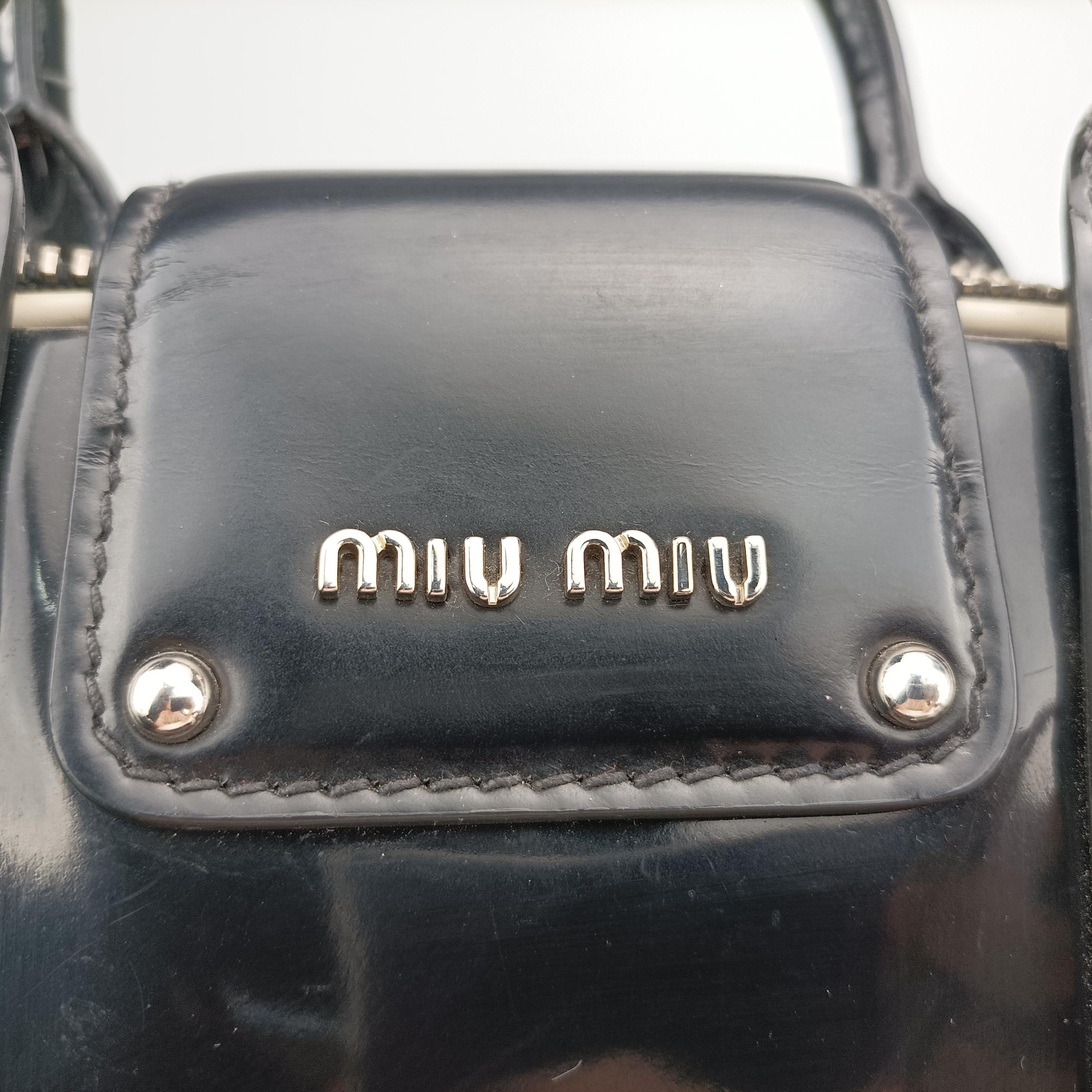 Pre-owned Miu Miu Double Zip Bowling Black patent  handbag | stylenewstar