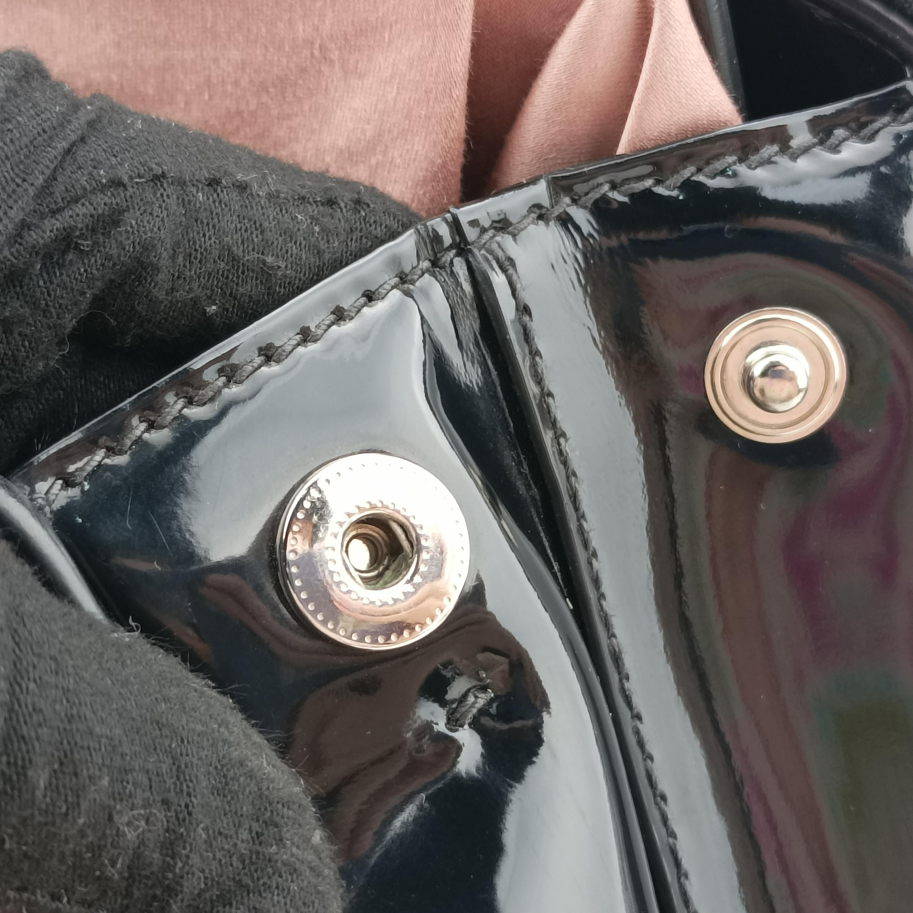 Pre-owned Miu Miu Double Zip Bowling Black patent  handbag | stylenewstar