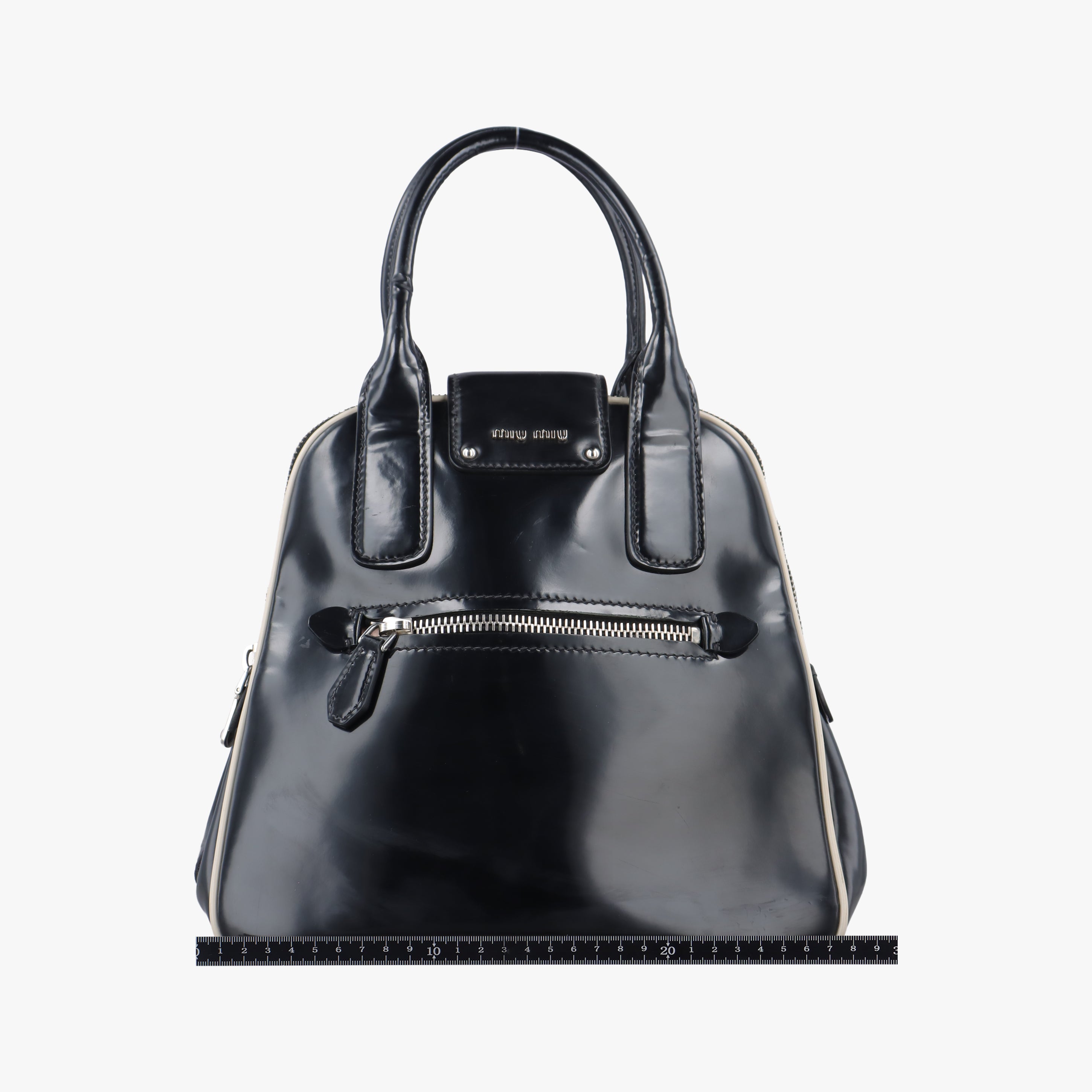 Pre-owned Miu Miu Double Zip Bowling Black patent  handbag | stylenewstar