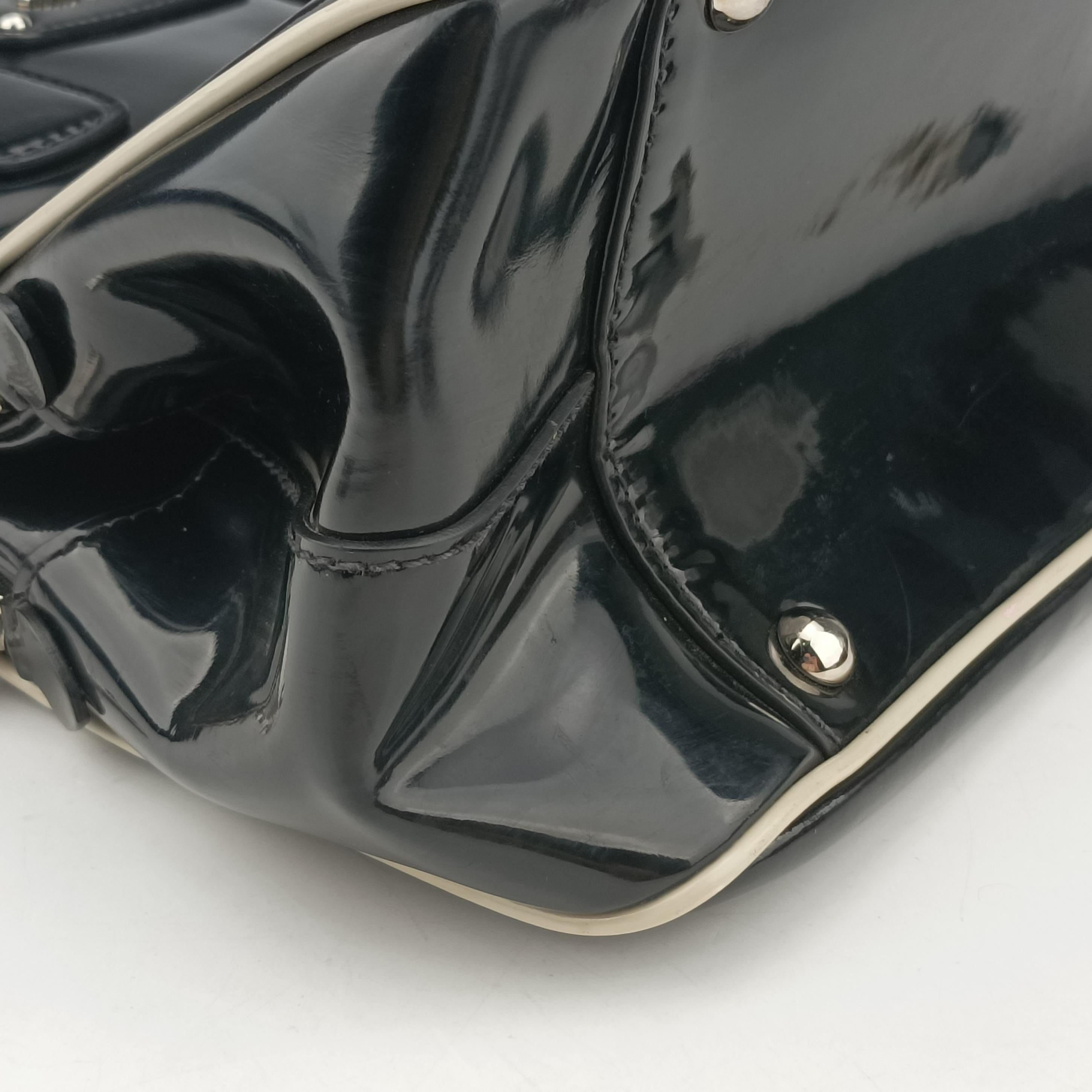 Pre-owned Miu Miu Double Zip Bowling Black patent  handbag | stylenewstar
