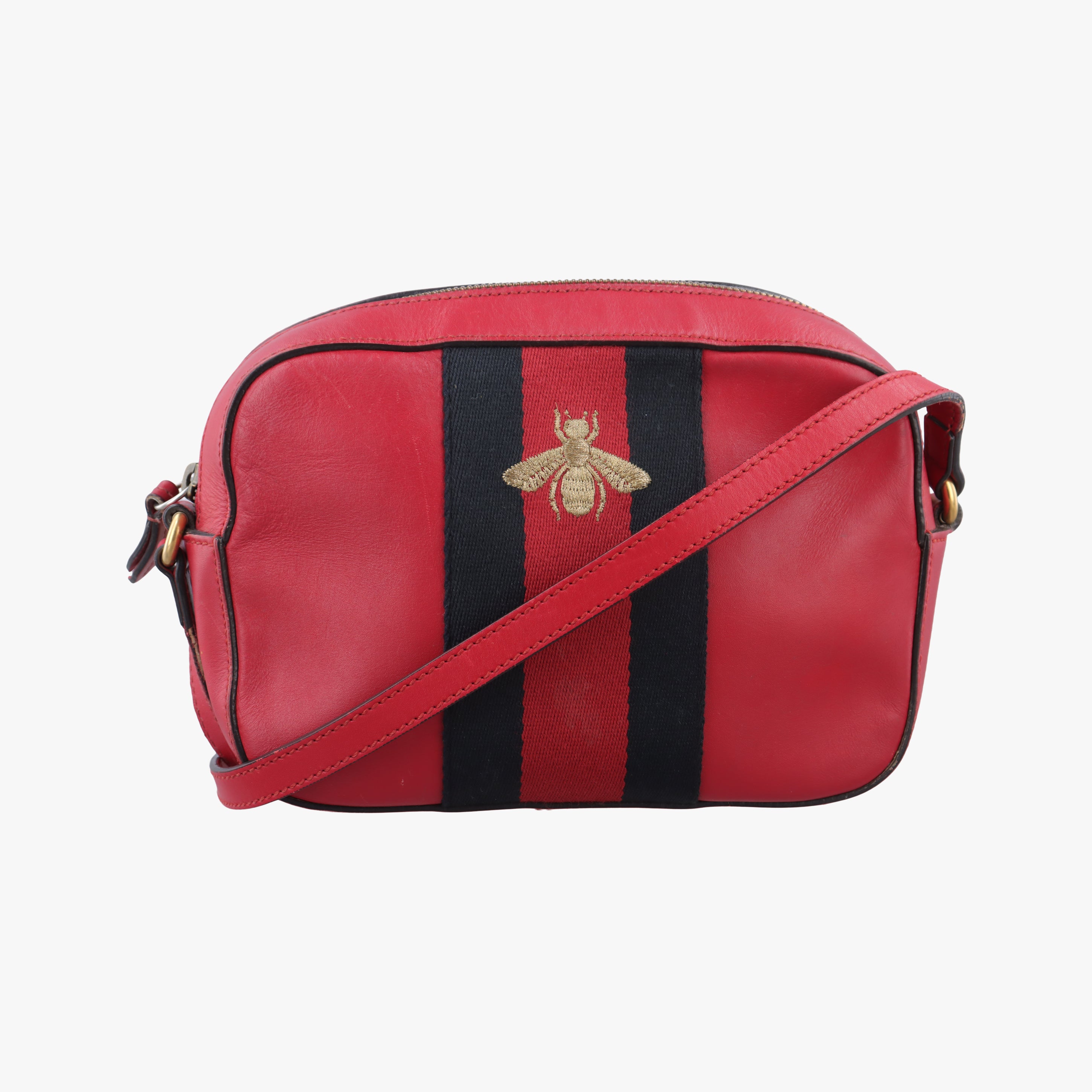 Secondhand Gucci Bee Web Red×Black Leather 412008 shoulderbag | stylenewstar
