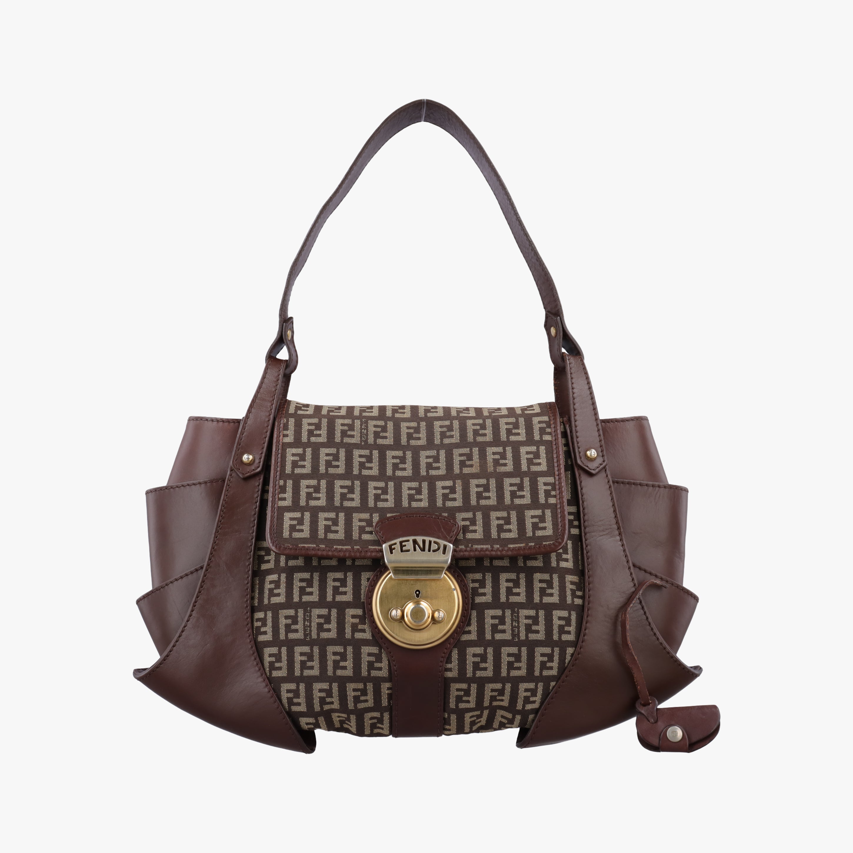 Pre-owned Fendi Zucchino Borsa Brown canvas×leather 8BR423 shoulderbag | stylenewstar
