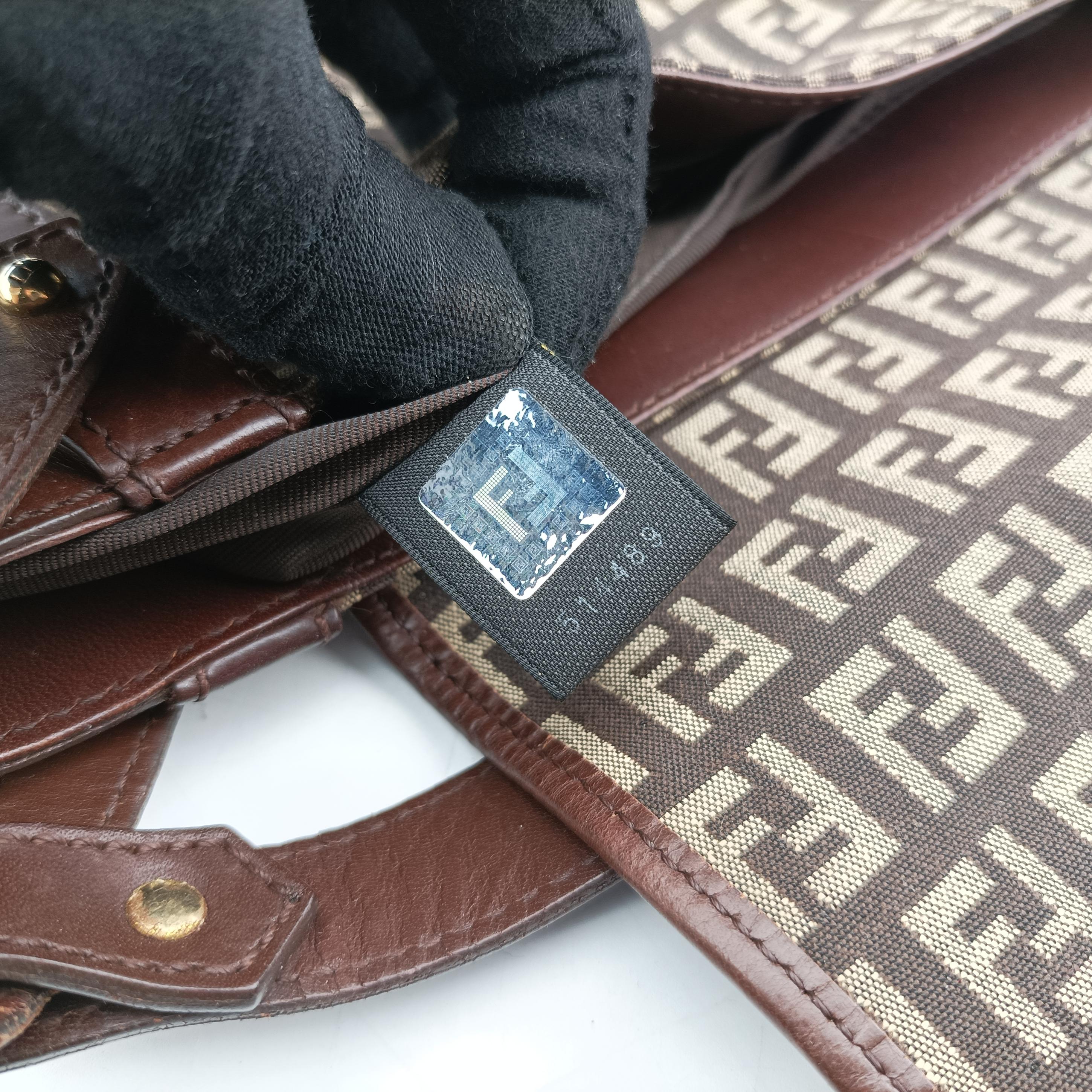 Pre-owned Fendi Zucchino Borsa Brown canvas×leather 8BR423 shoulderbag | stylenewstar