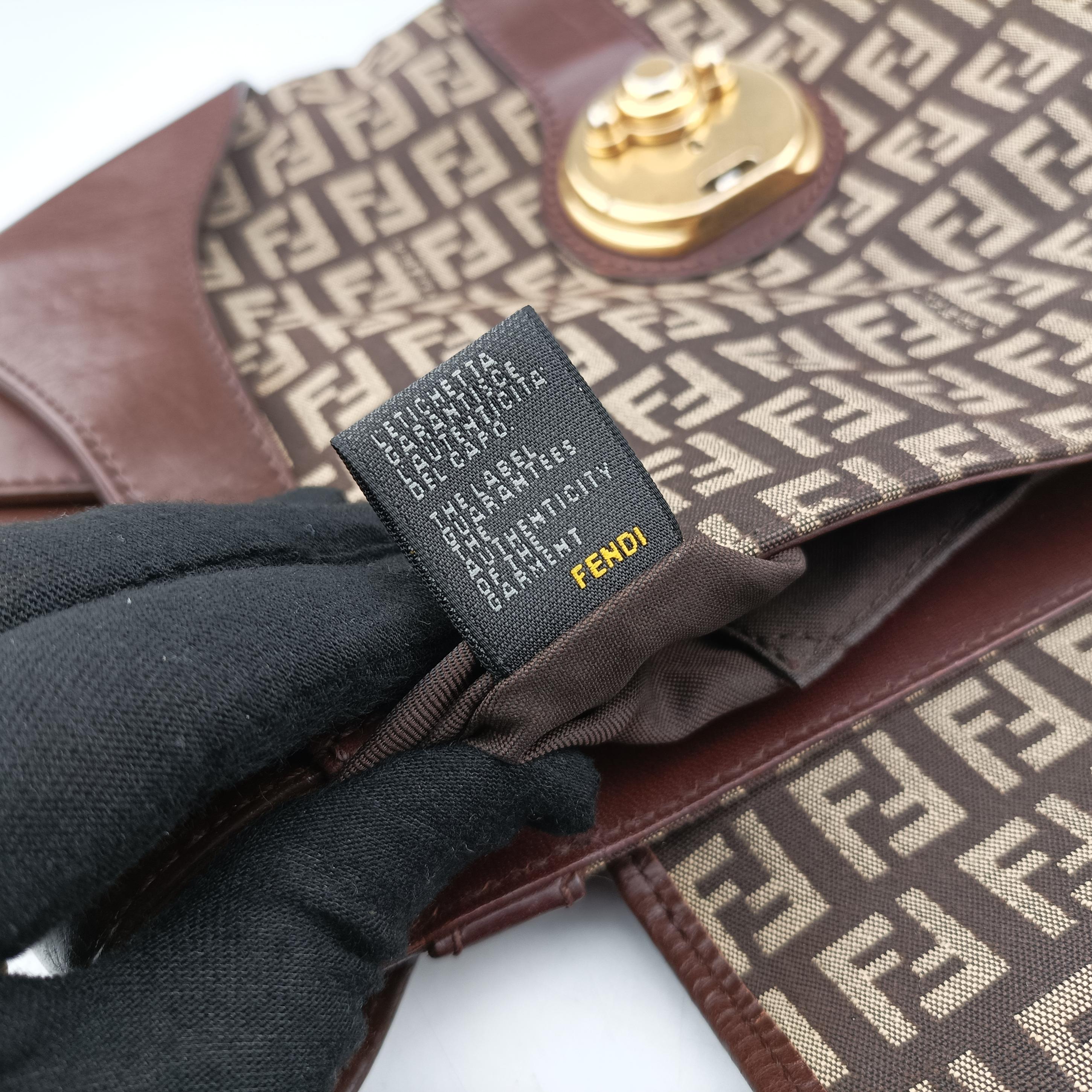Pre-owned Fendi Zucchino Borsa Brown canvas×leather 8BR423 shoulderbag | stylenewstar