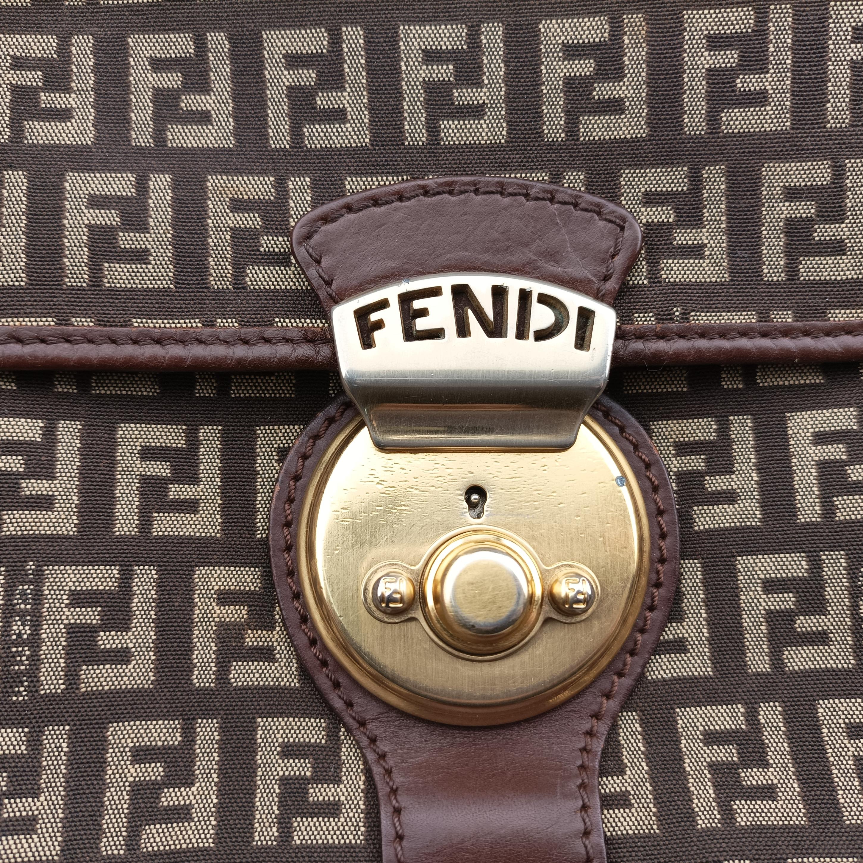 Pre-owned Fendi Zucchino Borsa Brown canvas×leather 8BR423 shoulderbag | stylenewstar